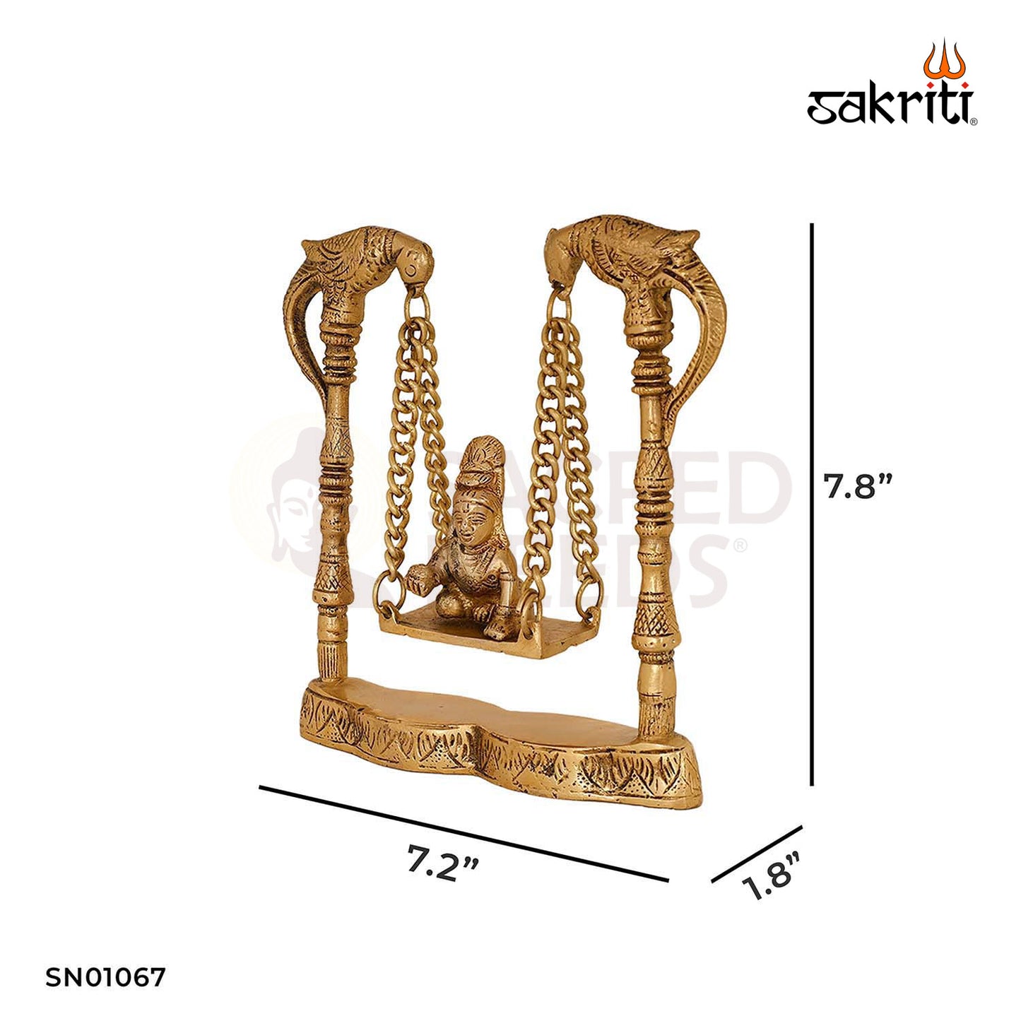 Brass Ladoo Gopal with Jhula – 7.8 Inch Krishna Idol Swing Set for Home Temple Decor