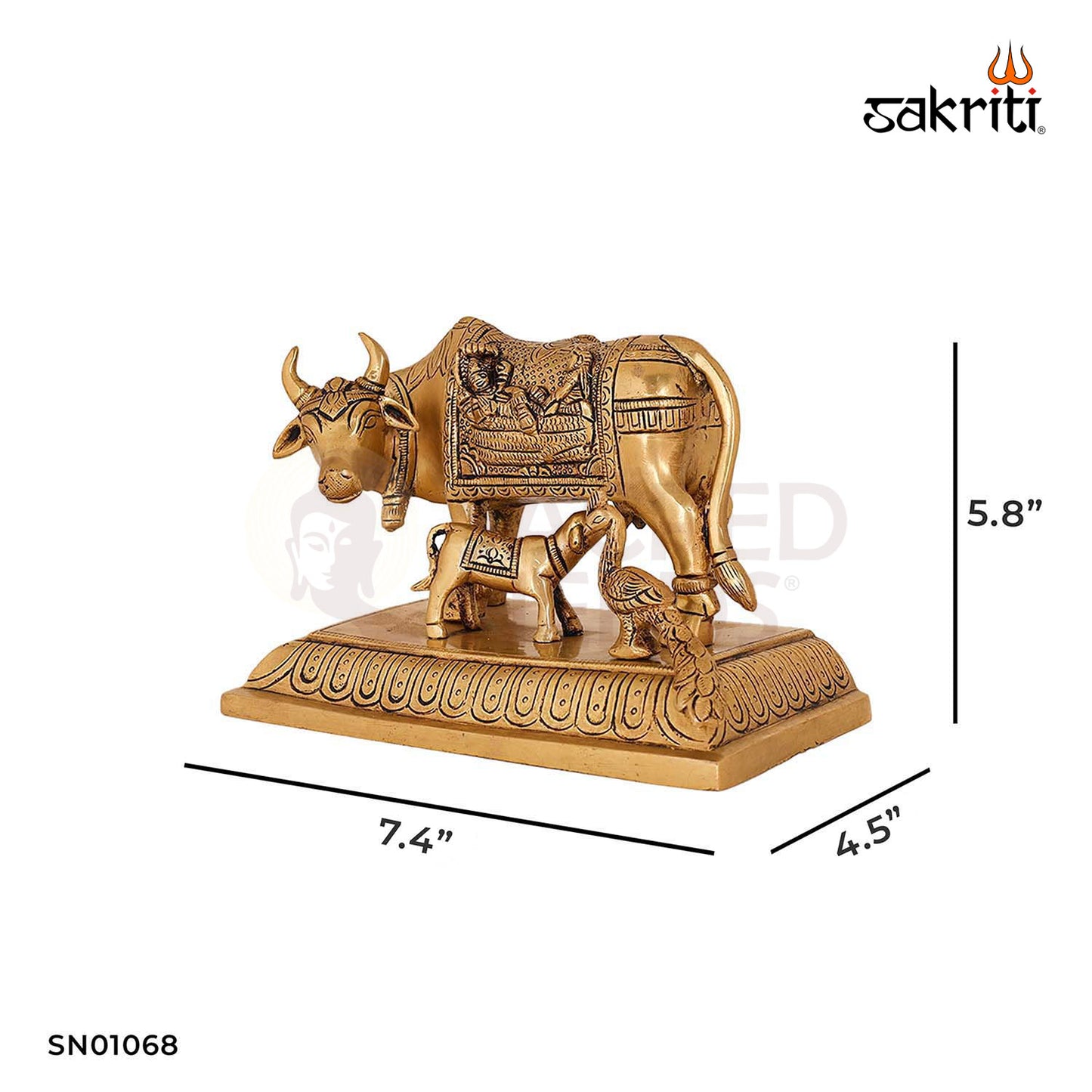 Brass Kamadhenu with All Gods – 5.8 Inch Divine Cow Figurine for Pooja and Vastu