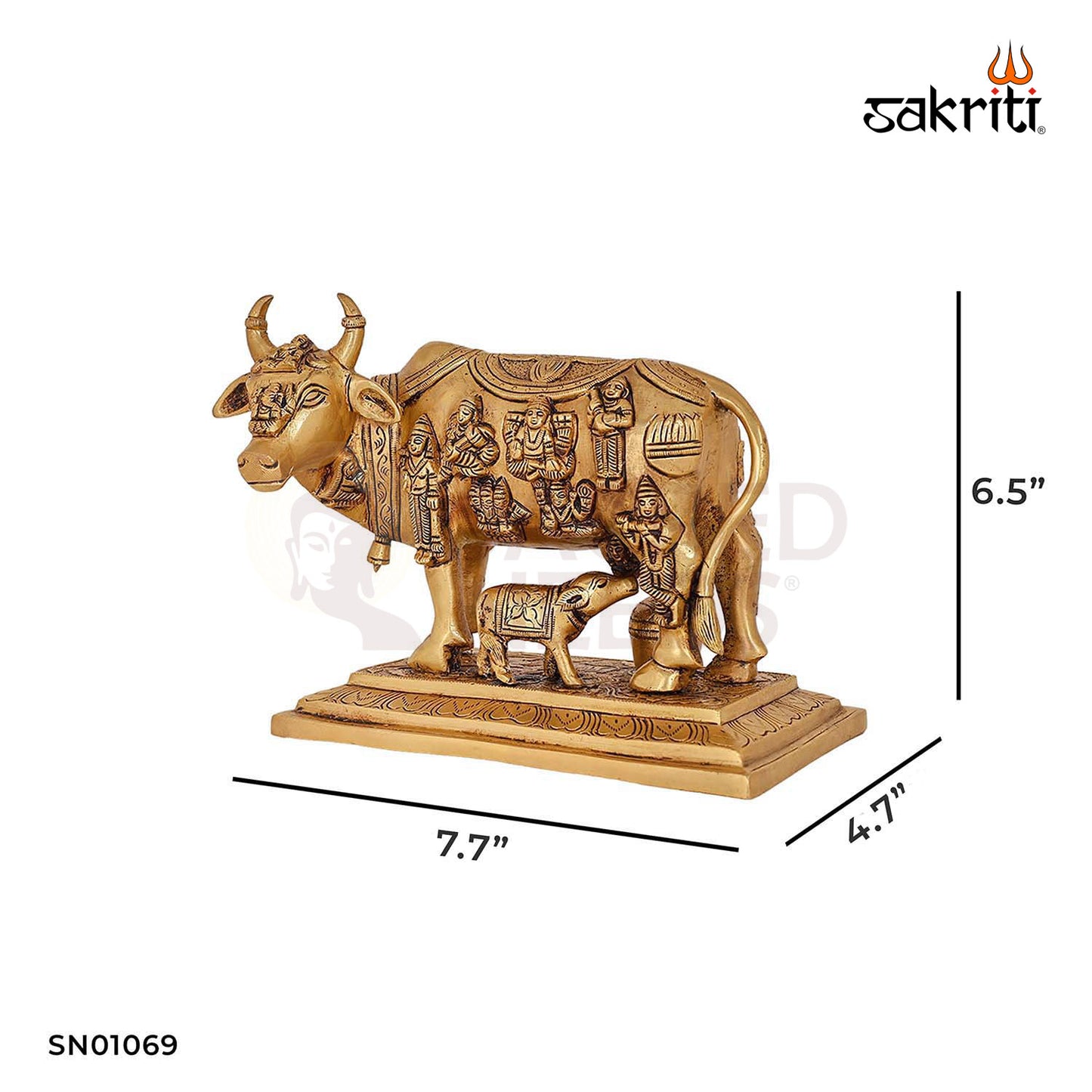Brass Kamadhenu with All Gods – 6.5 Inch Religious Decor Idol for Prosperity