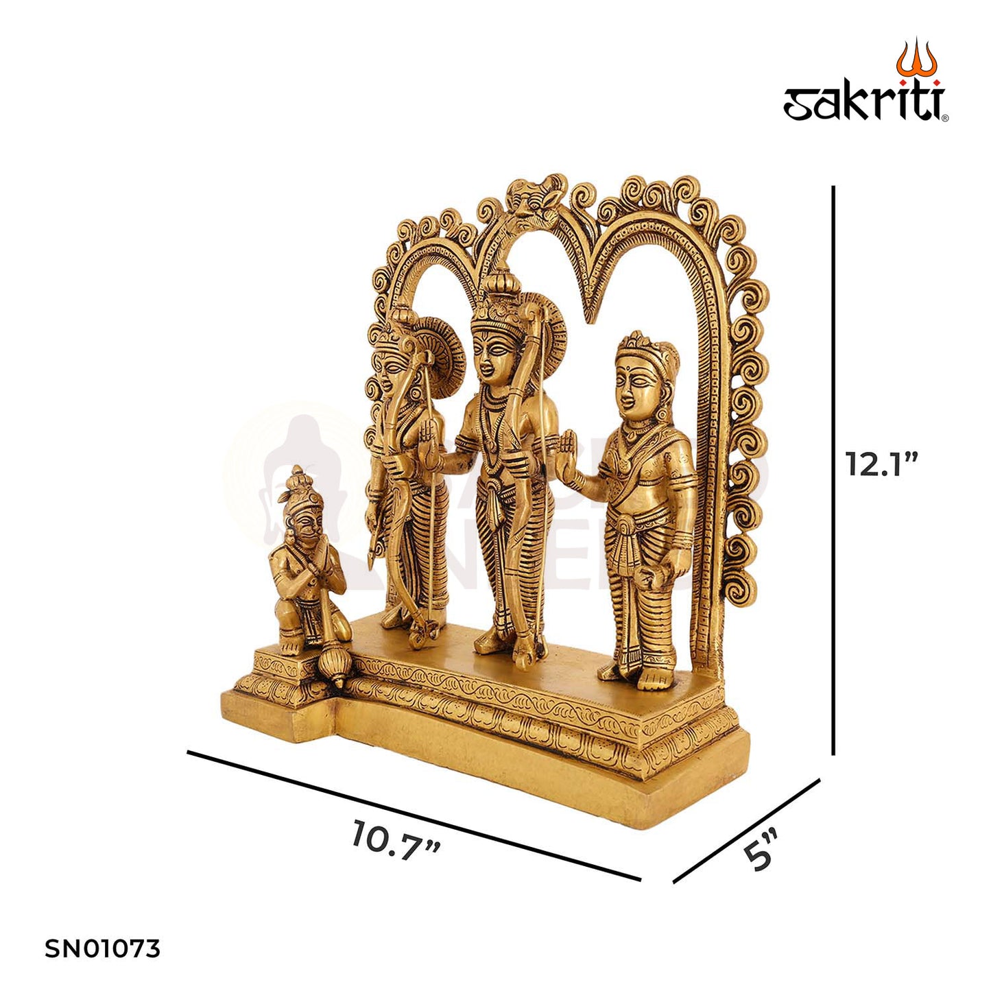 Brass Ram Darbar with Arch – 12.1 Inch Traditional Ram Sita Hanuman Lakshman Idol