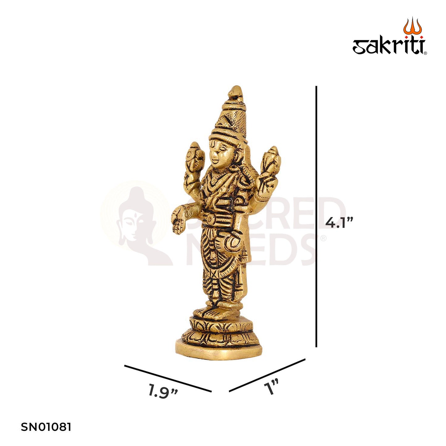 Brass Balaji Idol – 4.1 Inch Lord Venkateswara Figurine for Home Temple