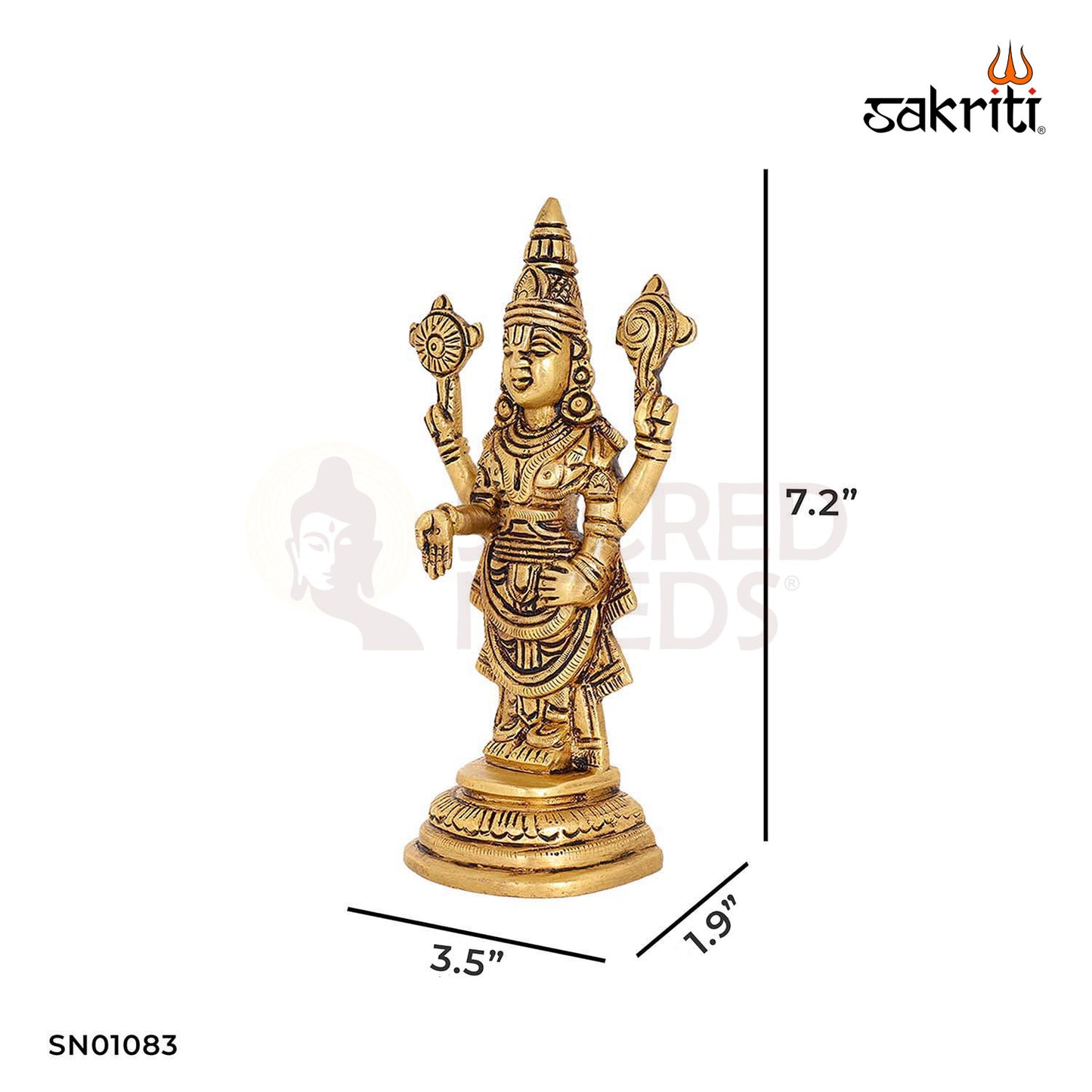 Brass Balaji Idol – 7.2 Inch South Indian Lord Vishnu Statue