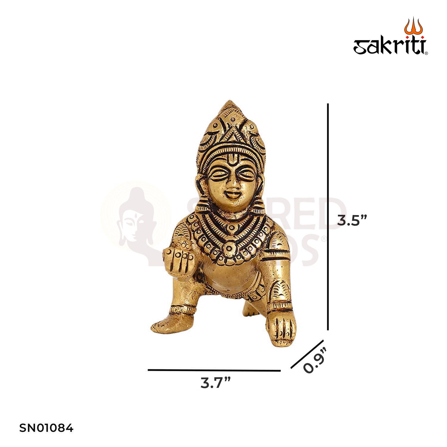 Brass Krishna with Ladoo – 3.5 Inch Child Krishna Figurine with Butter Ball