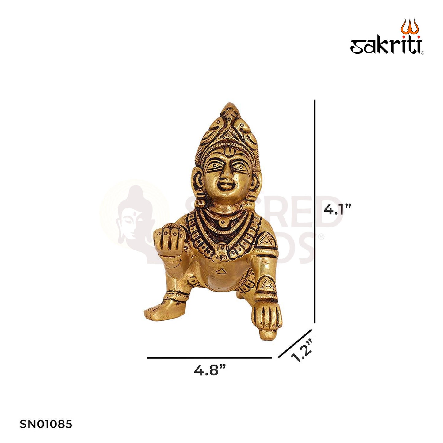 Brass Krishna with Ladoo – 4.1 Inch Little Krishna Decorative Idol for Home