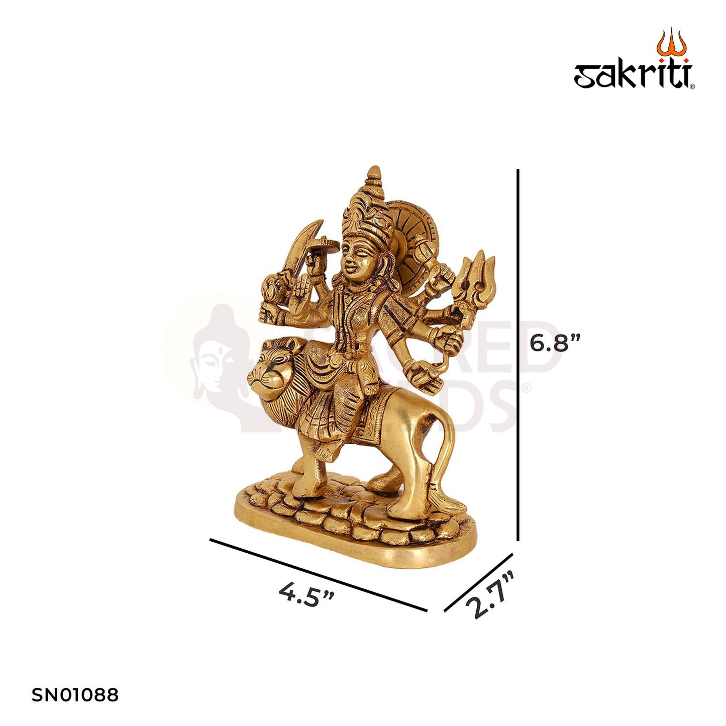 Brass Durga Idol – 6.8 Inch Goddess Statue with Multiple Arms