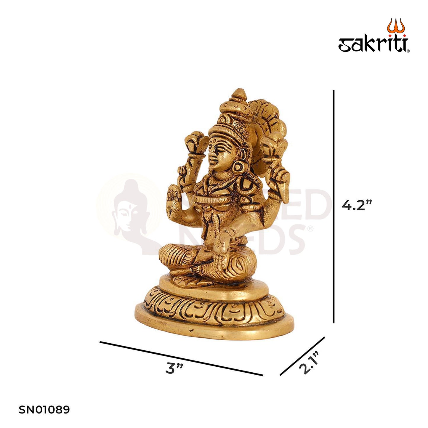 Brass Lakshmi with Oval Base – 4.2 Inch Wealth and Prosperity Goddess Idol