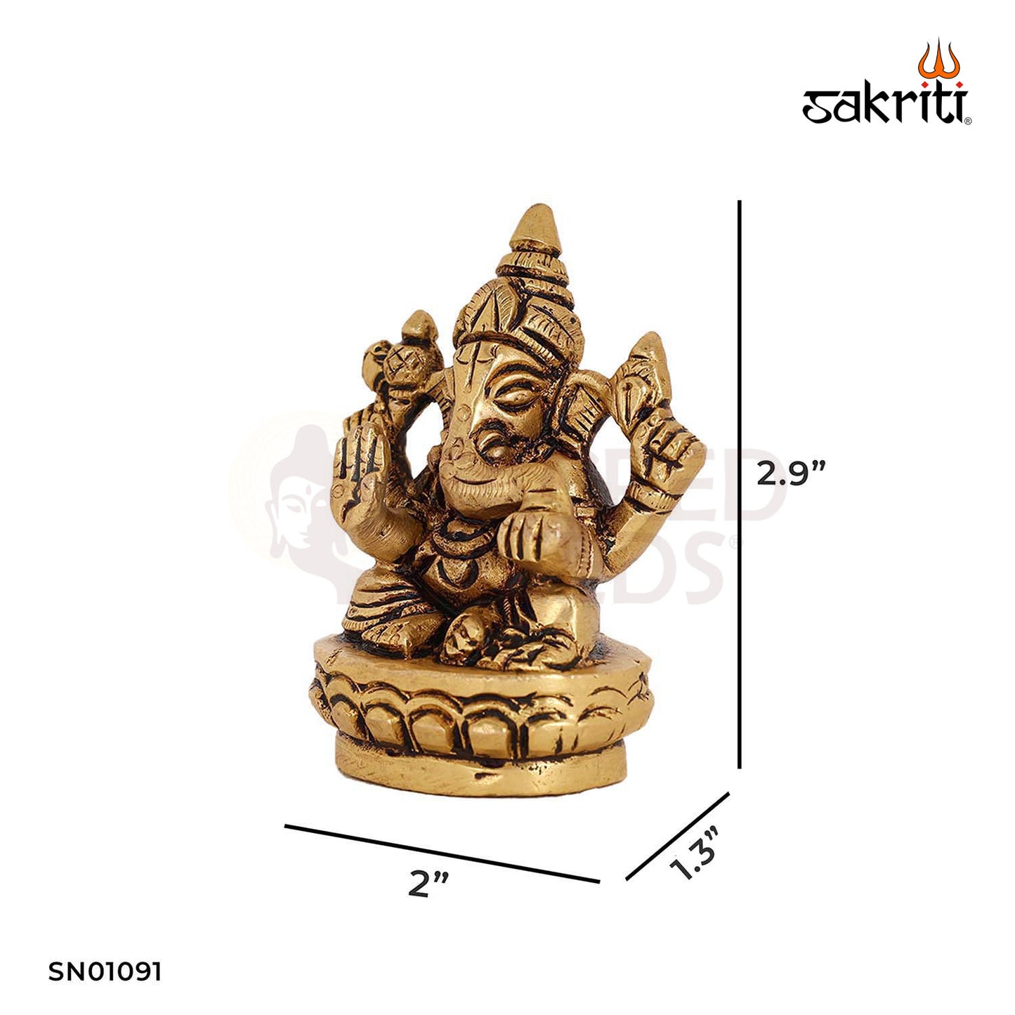 Brass Lotus Ganesha Idol – 2.9 Inch Vinayagar Seated on Lotus Base