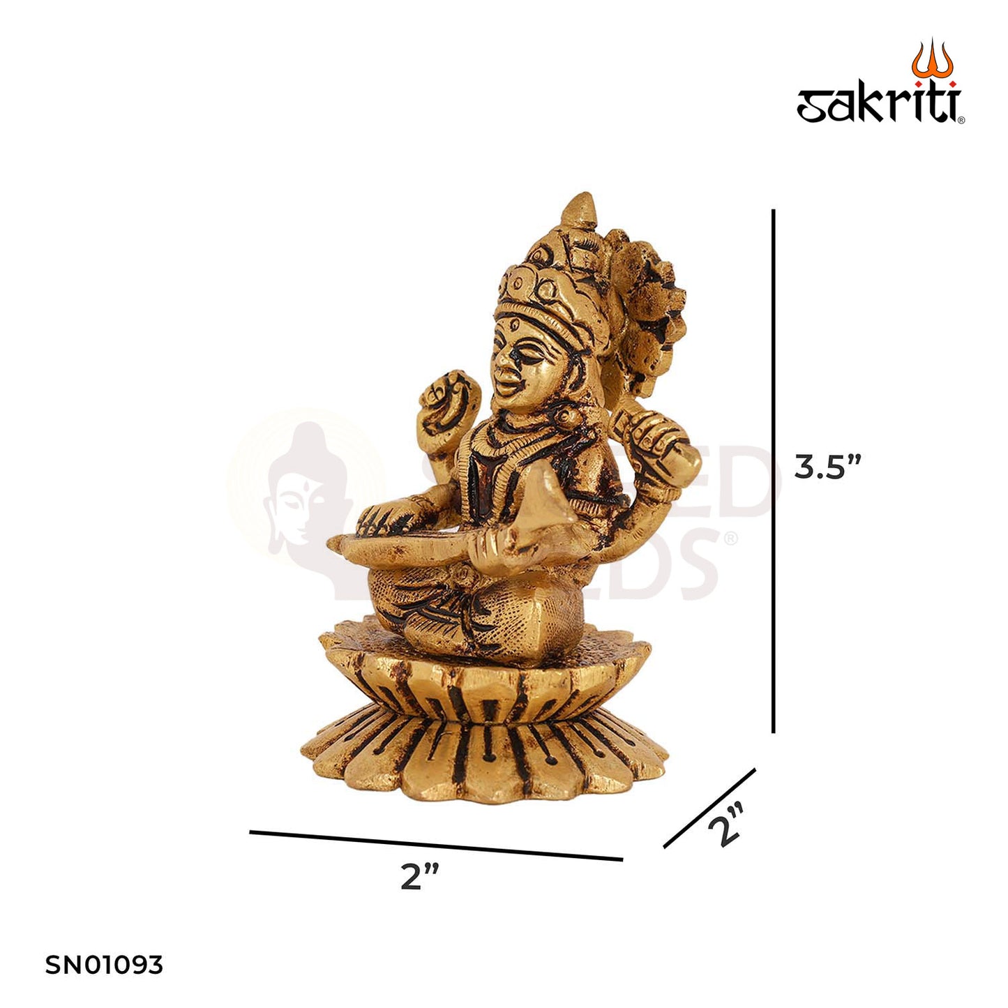 Brass Saraswathi with Lotus Base – 3.5 Inch Brass Idol for Study Room or Pooja