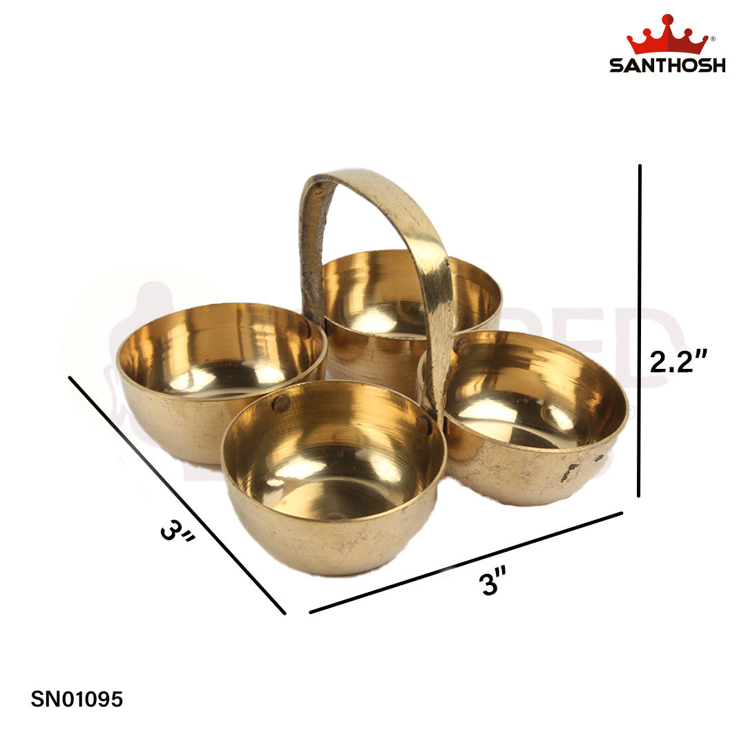 Brass Chowmuka – 2.2 Inch Four-Faced Brass Oil Lamp (Chowmukha Deepam) for Home Pooja
