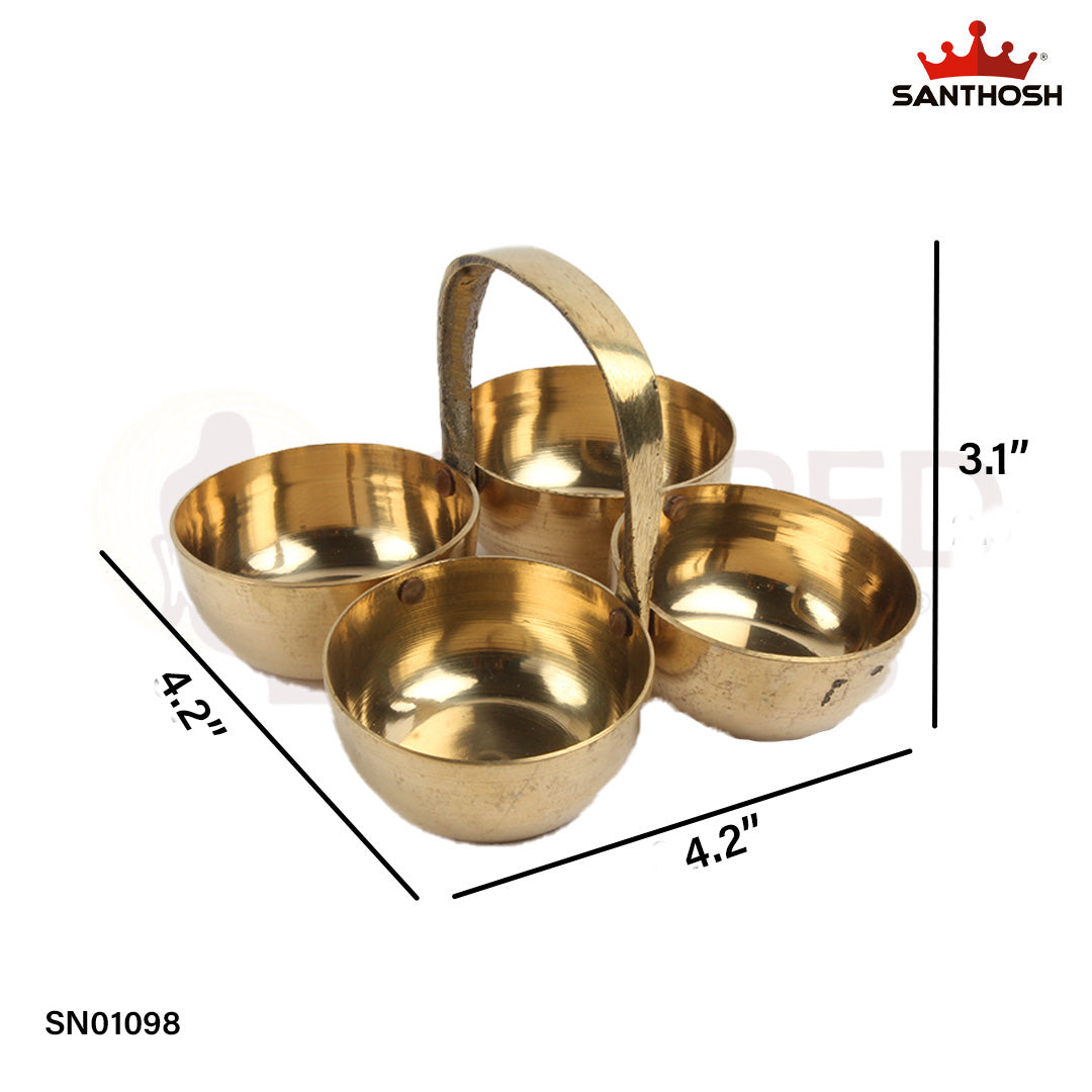 Brass Chowmuka – 3.1 Inch Traditional Four-Mouth Deepam for Spiritual Lighting and Aarti