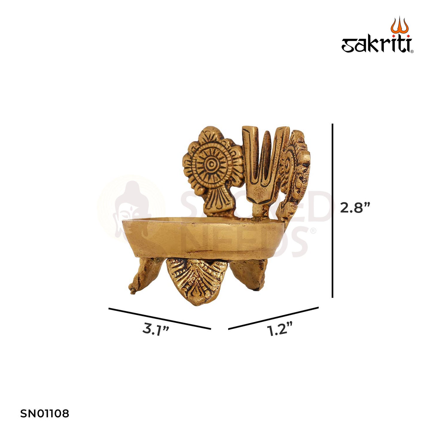 Brass Shankh Chakra Vilakku – 2.8 Inch Religious Oil Lamp with Symbolic Design