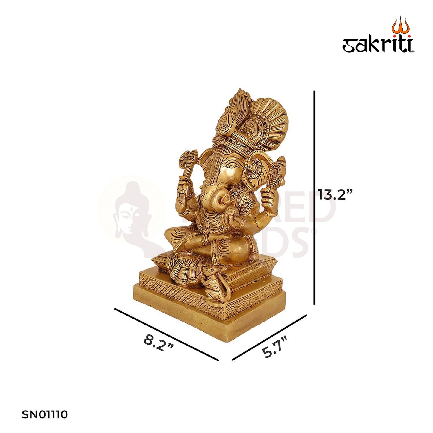 Brass Ganesha Idol – 13.2 Inch Large Decorative Lord Vinayaka Statue