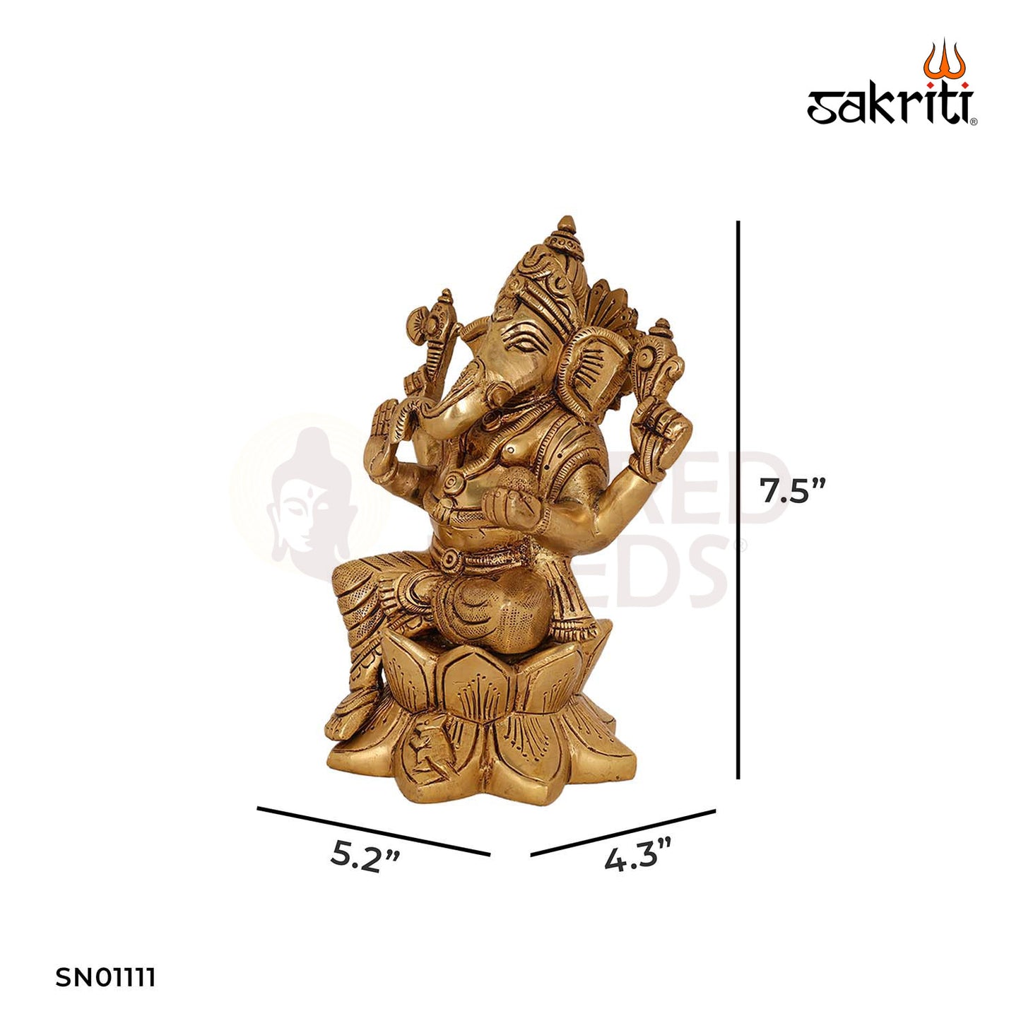 Brass Lotus Ganesha – 7.5 Inch Ganapati Sitting on Lotus Base Figurine