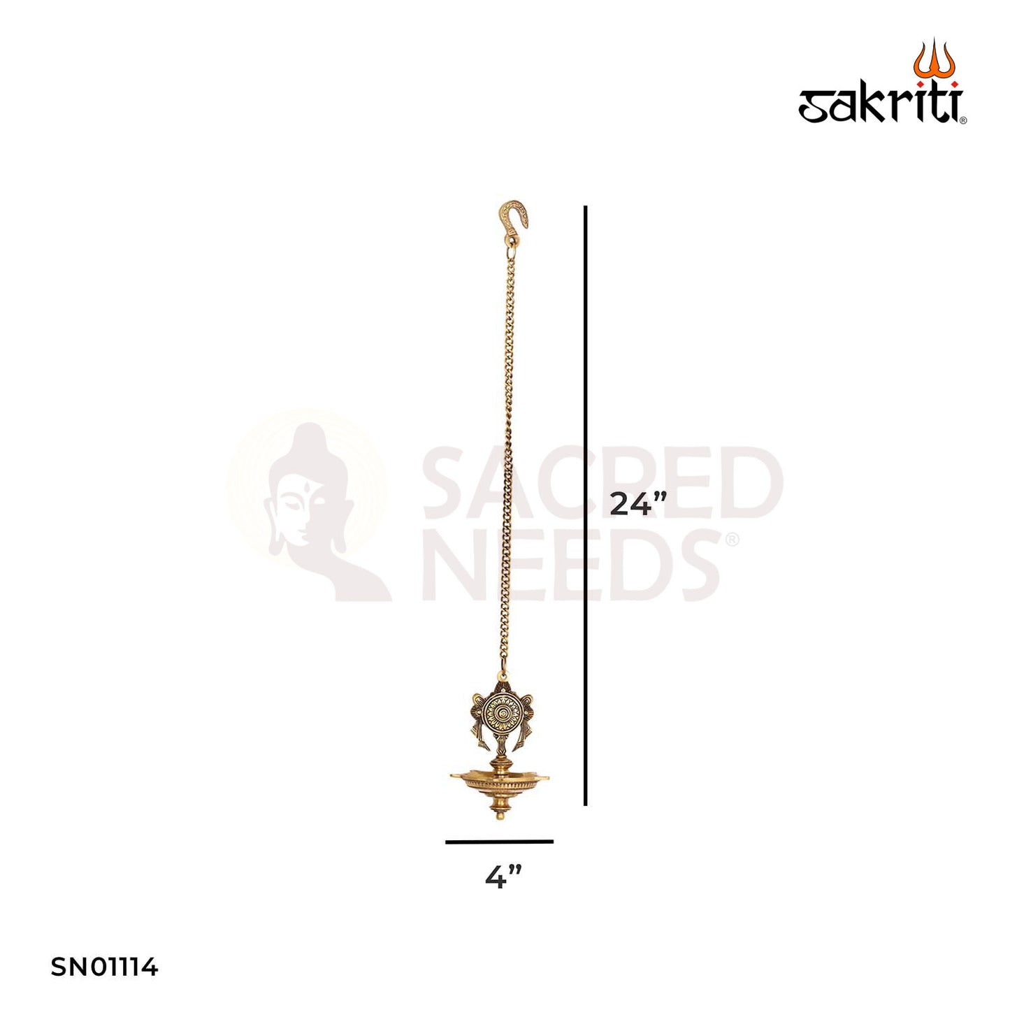 Brass Chakra Hanging Vilakku – 24 Inch Decorative Hanging Oil Lamp with Chakra Design