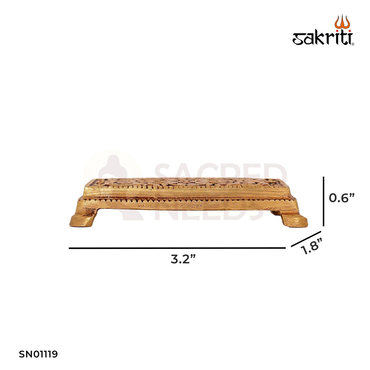 Brass Rectangle Table – 0.6 Inch Miniature Brass Platform for Idol Placement