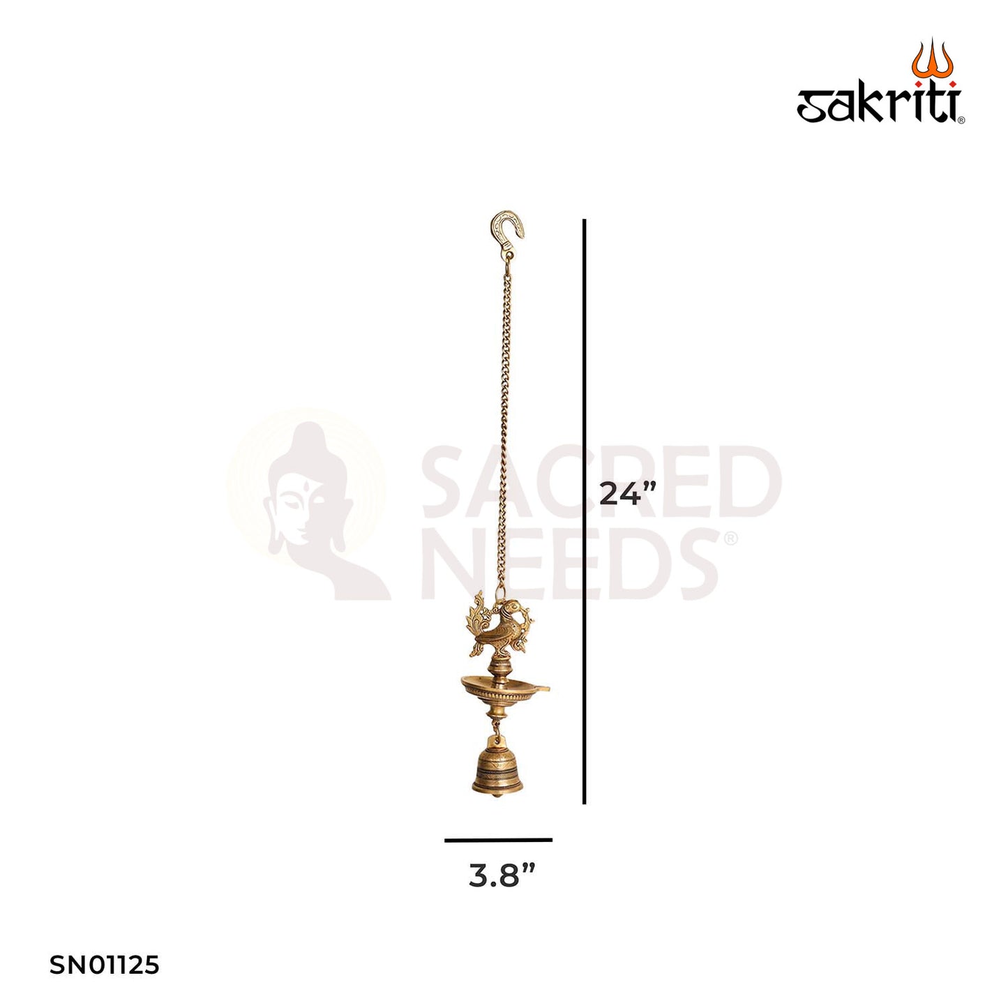 Brass One Face Hanging Vilakku – 21 Inch Pooja Lamp for Temple or Hallway