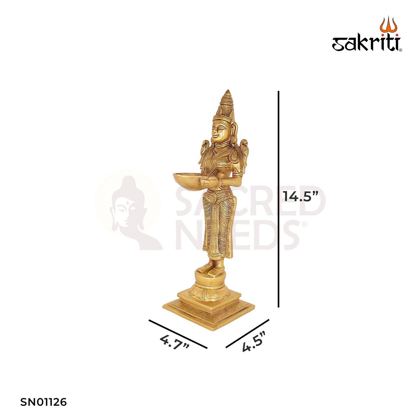 Brass Pavai Vilakku – 14.5 Inch Standing Lady Holding Deepam Statue