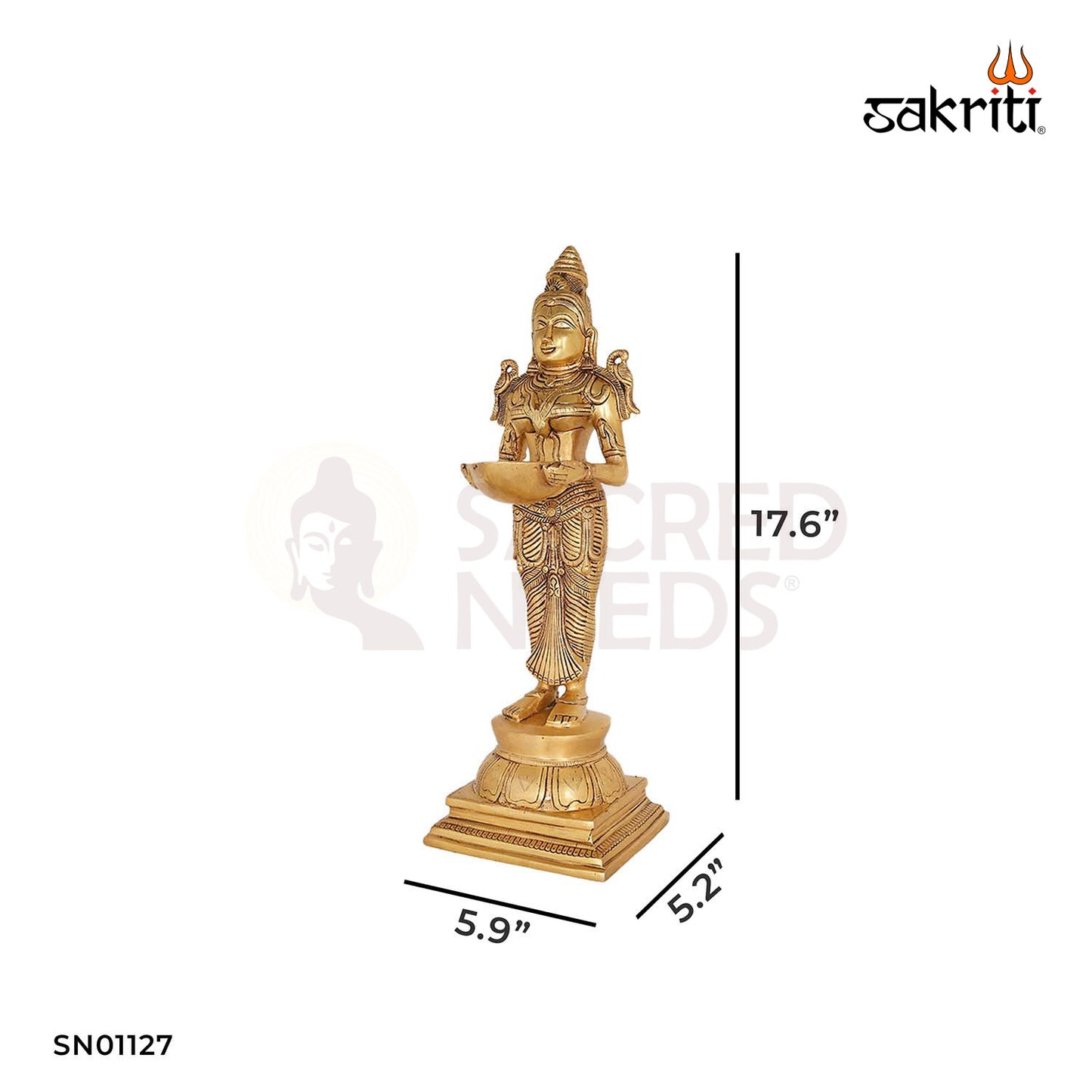 Brass Pavai Vilakku – 17.6 Inch Traditional South Indian Deepam Lady Figurine
