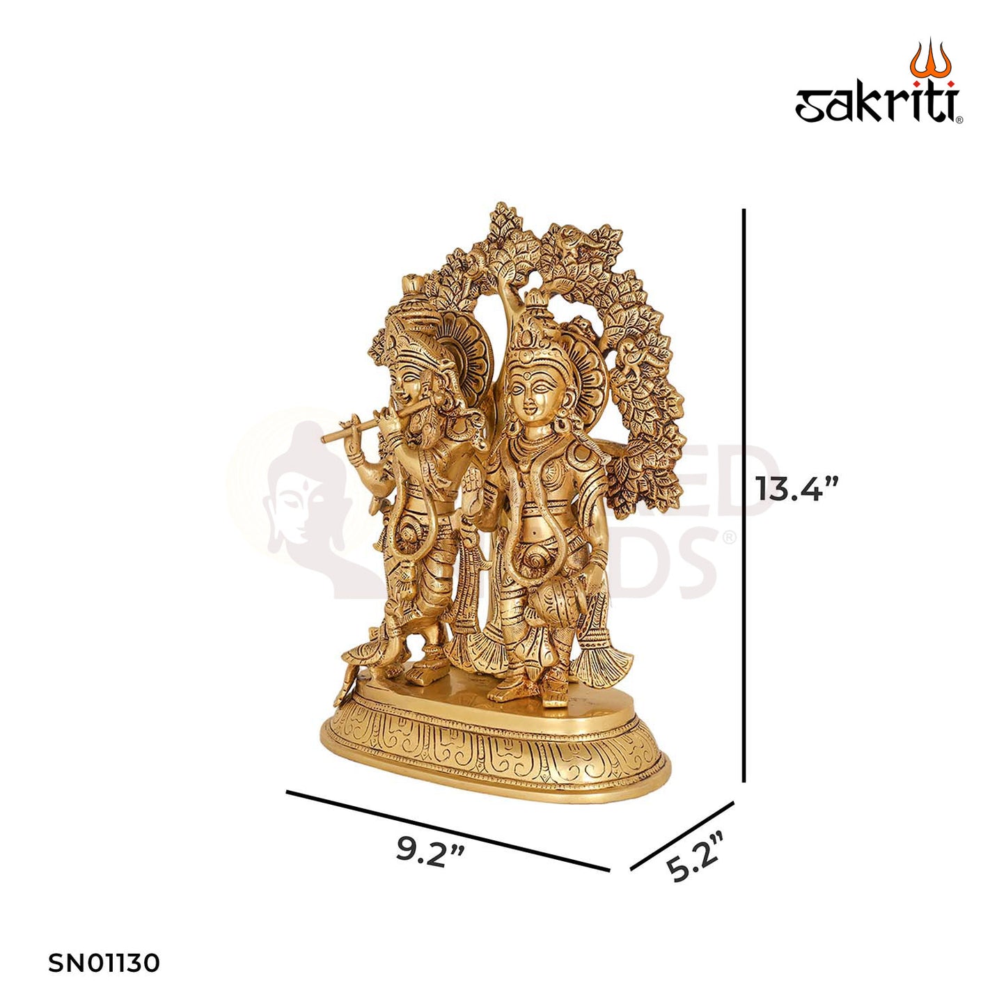 Brass Radha Krishna with Base – 13.4 Inch Radha Krishna Statue with Ornamental Stand