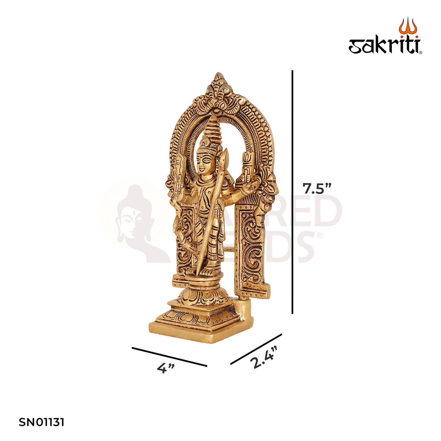 Brass Murugan with Arch – 7.5 Inch Lord Kartikeya Idol with Traditional Frame