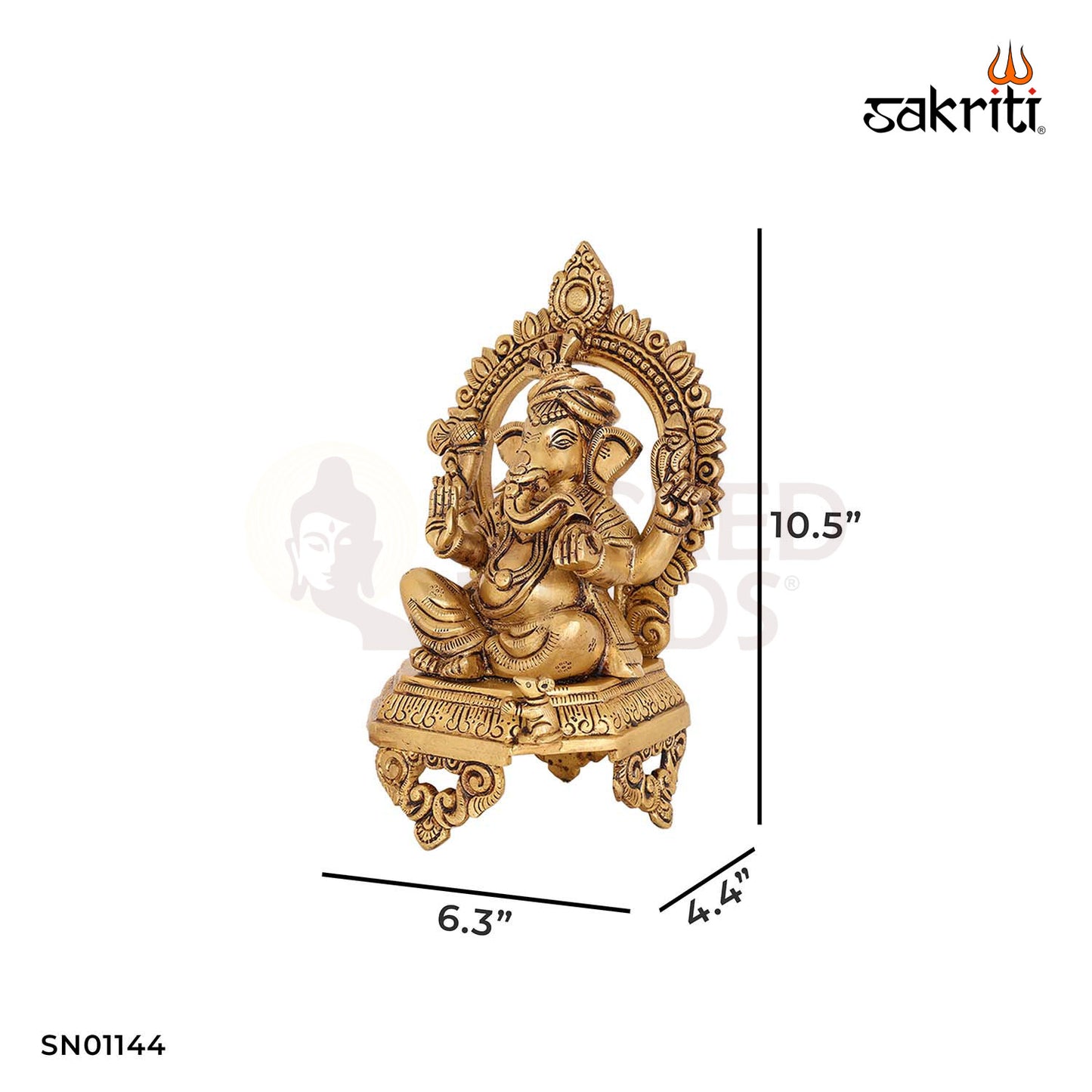 Brass Chair Ganesha with Arch – 10.5 Inch Lord Vinayaka Idol with Decorative Frame