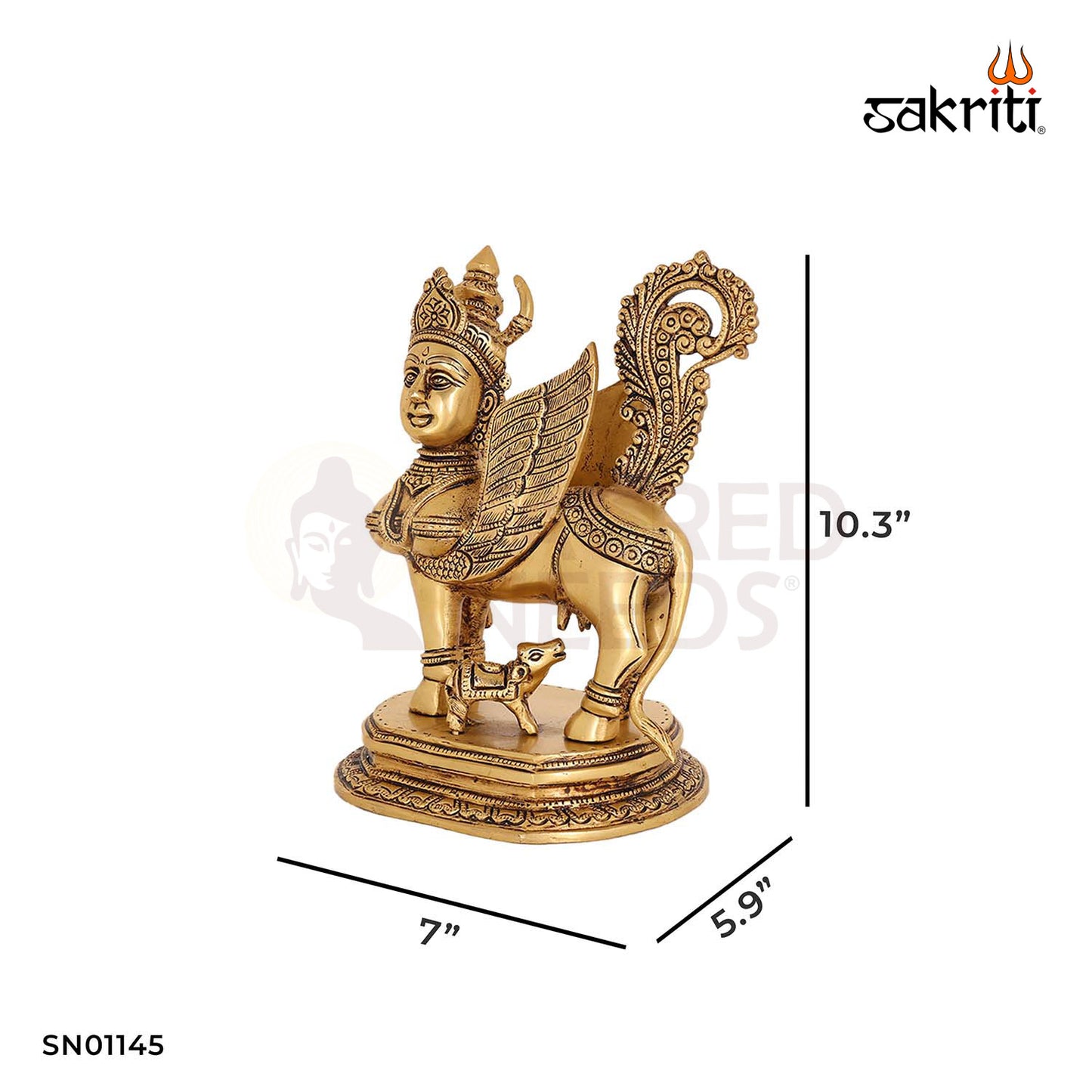 Brass Kamadhenu Idol – 10.3 Inch Sacred Cow with Calf for Prosperity & Pooja