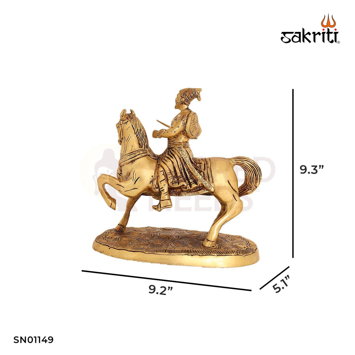 Brass Shivaji with Horse – 9.3 Inch Maratha Warrior Figurine on Steed