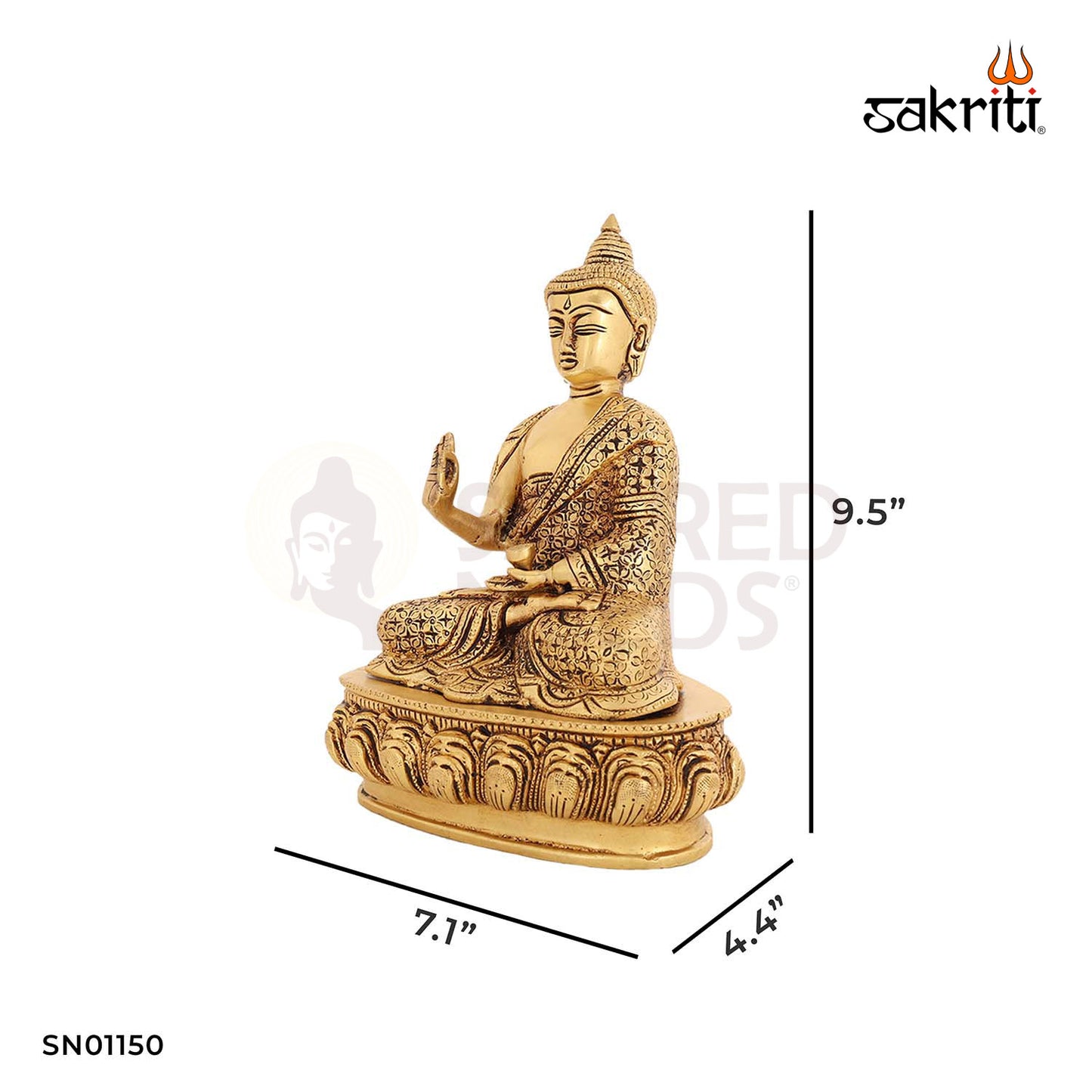 Brass Buddha Idol – 9.5 Inch Peaceful Enlightened Statue for Meditation Corners