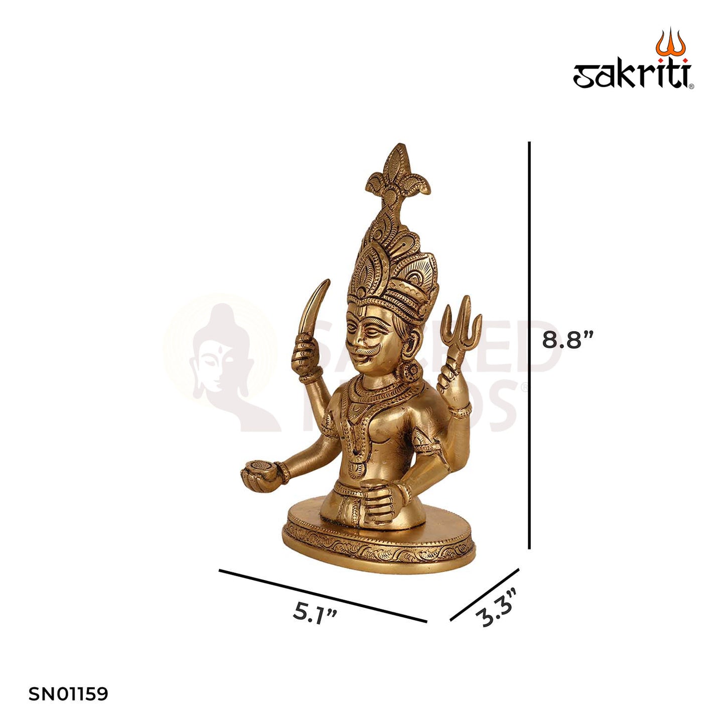 Brass Bhairavar Idol – 8.8 Inch Fierce Guardian Deity for Protection
