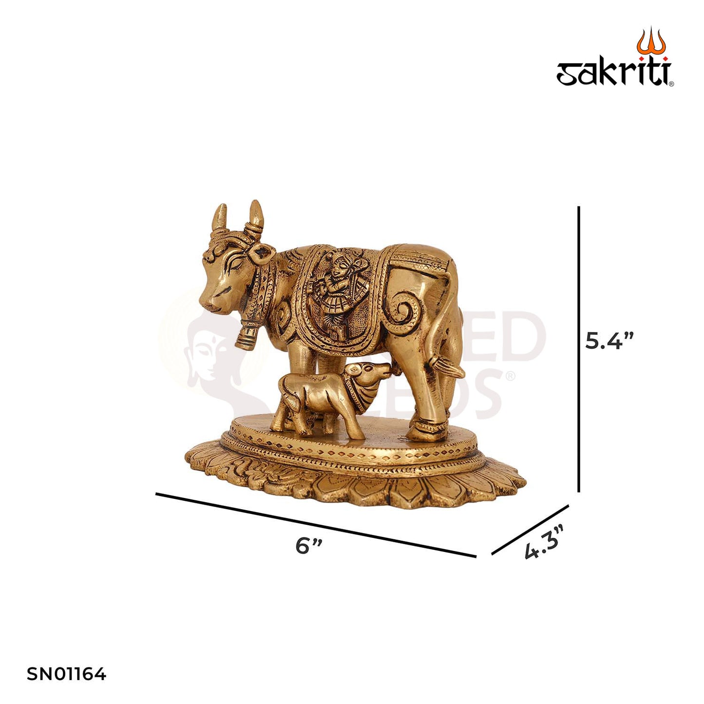 Brass Cow & Calf with Base – 5.4 Inch Sacred Cow Figurine for Vastu Use