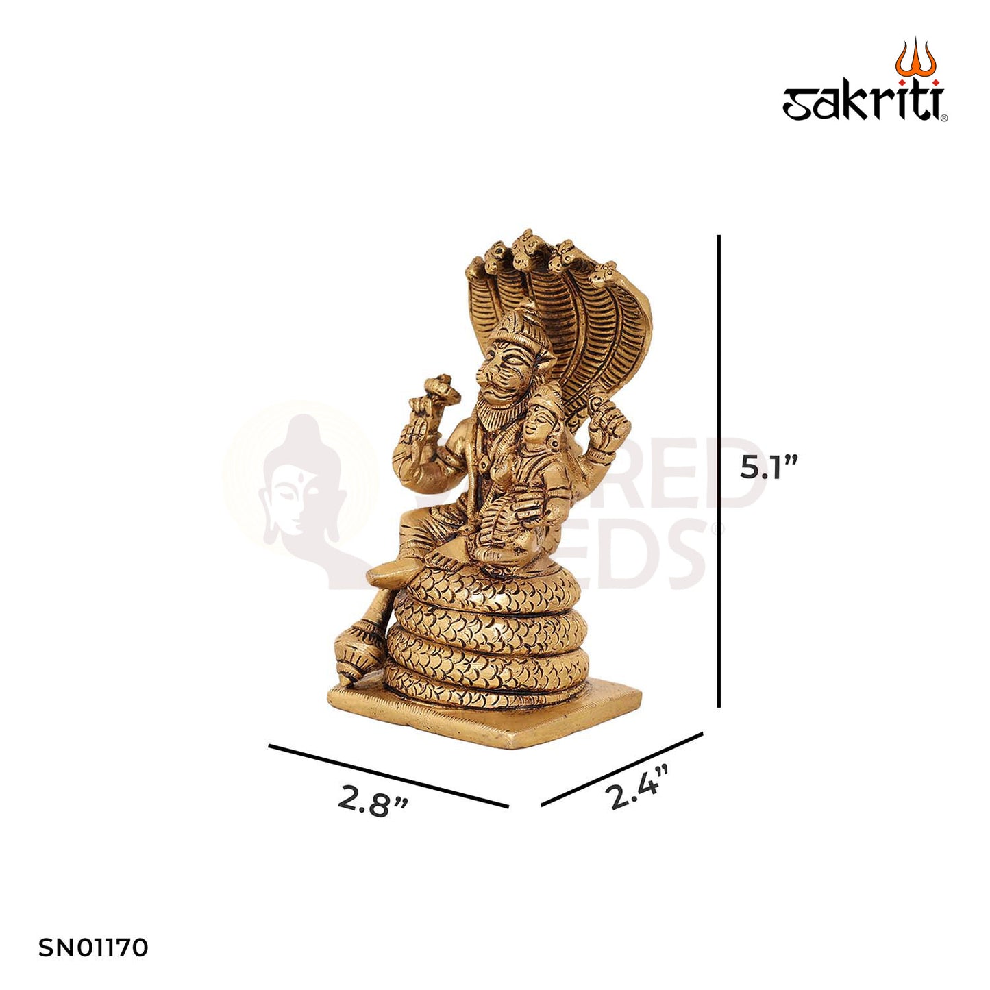Brass Narasimha Lakshmi – 5.1 Inch Vishnu Avatar with Lakshmi Idol
