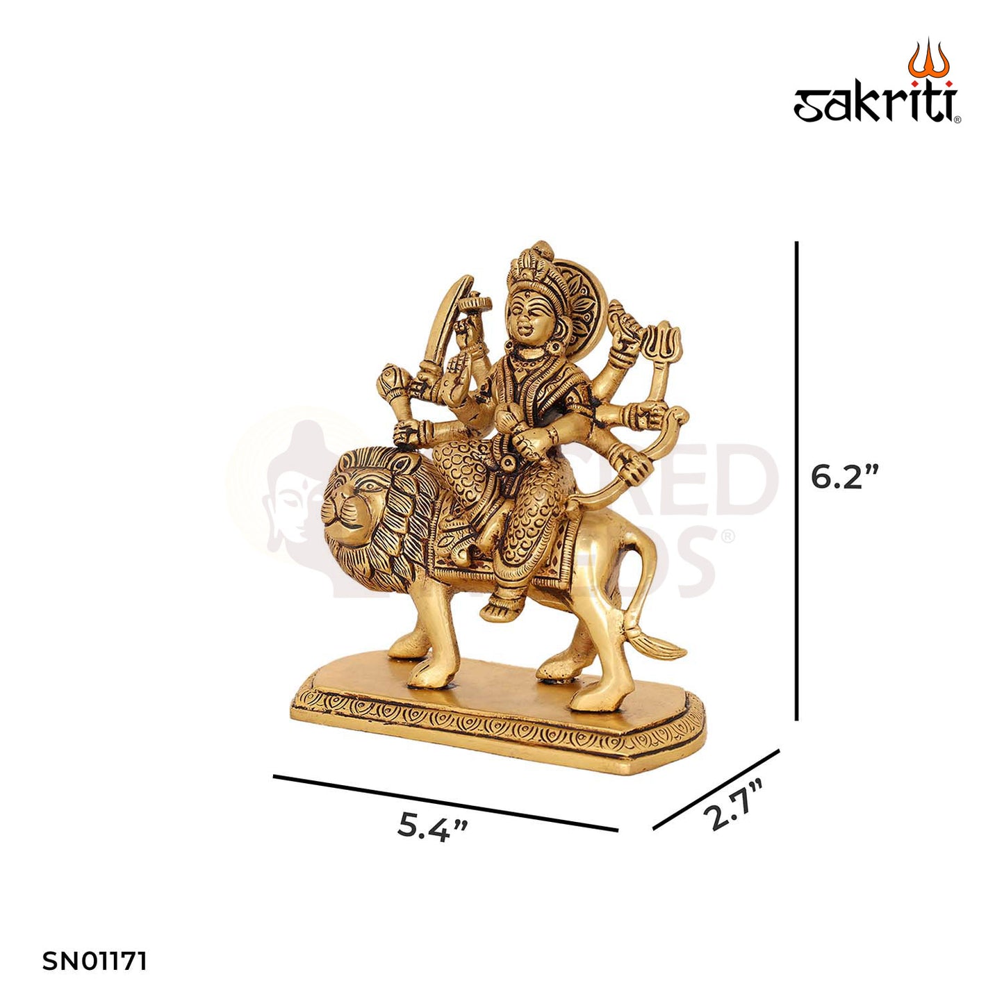 Brass Durga Devi Idol – 6.2 Inch Fierce Form of Shakti for Navratri Decor