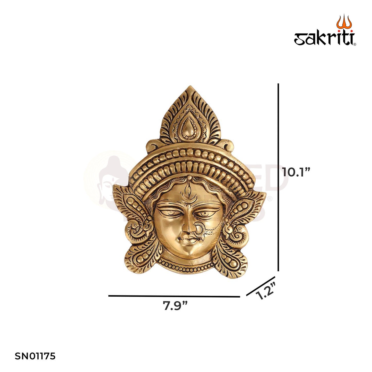 Brass Lakshmi Amman Head – 10.1 Inch Prosperity Goddess Face Idol