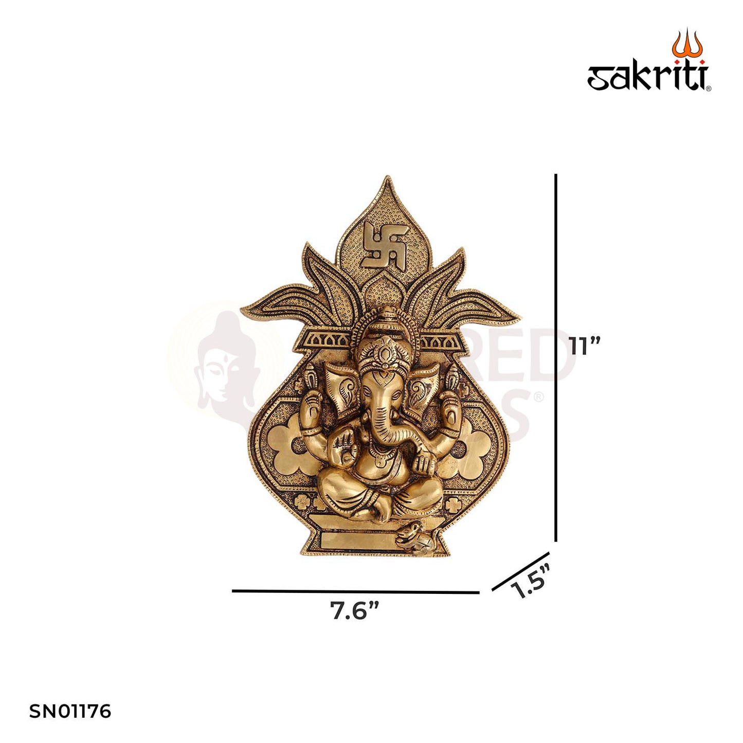 Brass Ganesh with Kalash Wall Mounted – 11 Inch Height | Vastu Wall Hanging for Pooja Room, Temple & Home Decor
