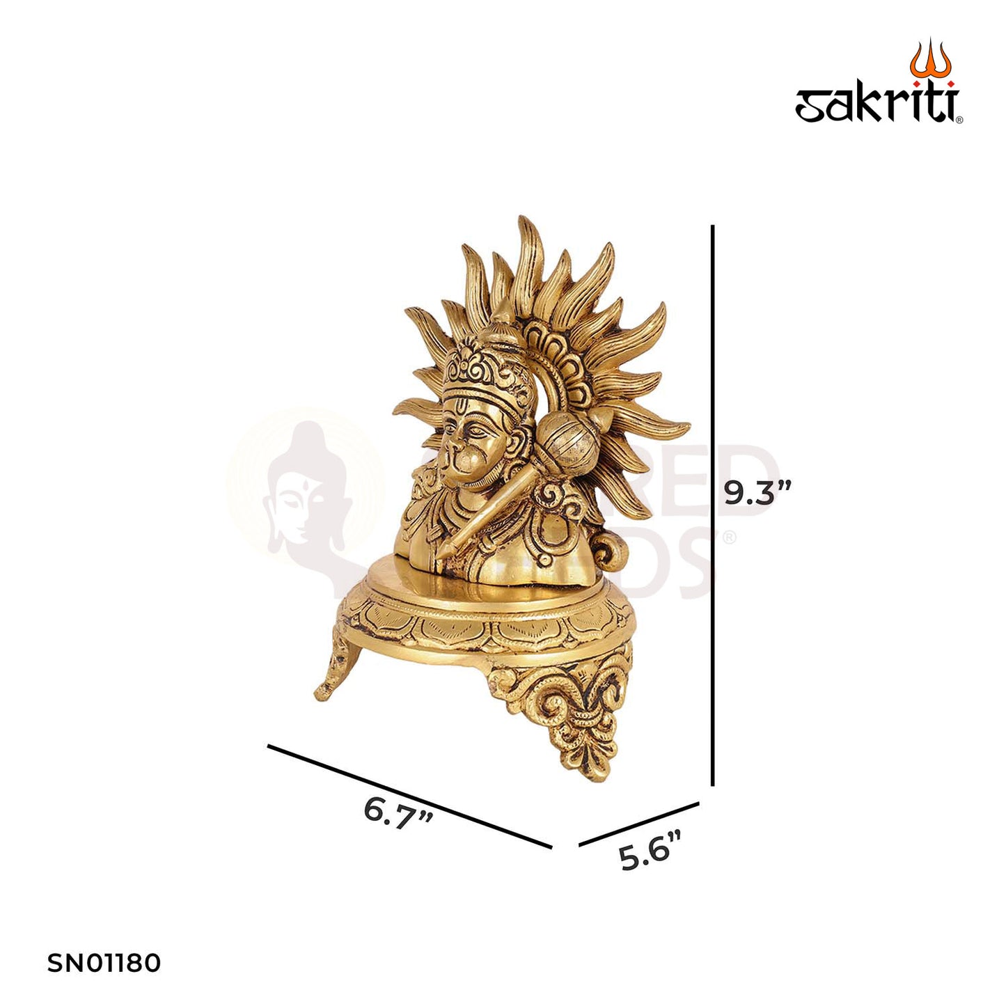 Brass Hanuman with Base – 9.3 Inch Strength Deity Idol for Worship