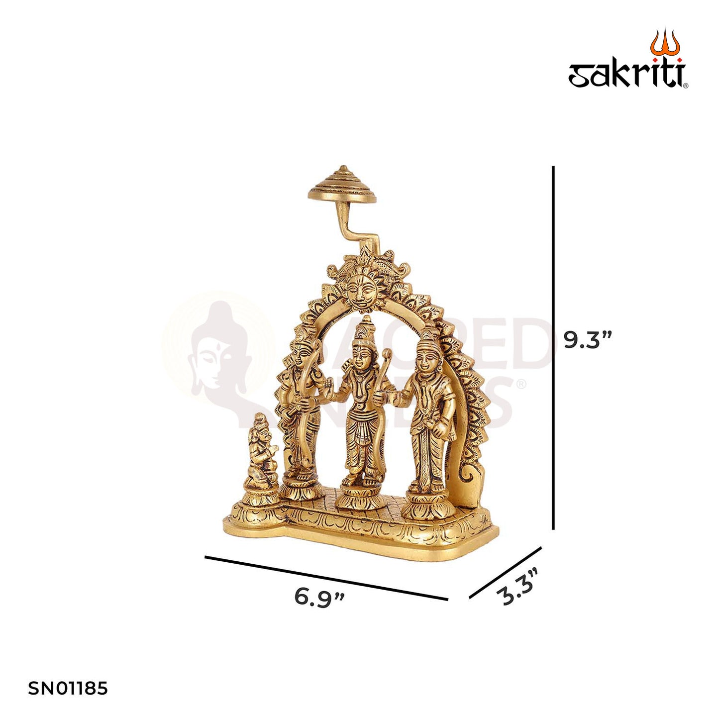 Brass Ram Darbar – 9.3 Inch Ram Sita Lakshman Hanuman Idol for Mandir