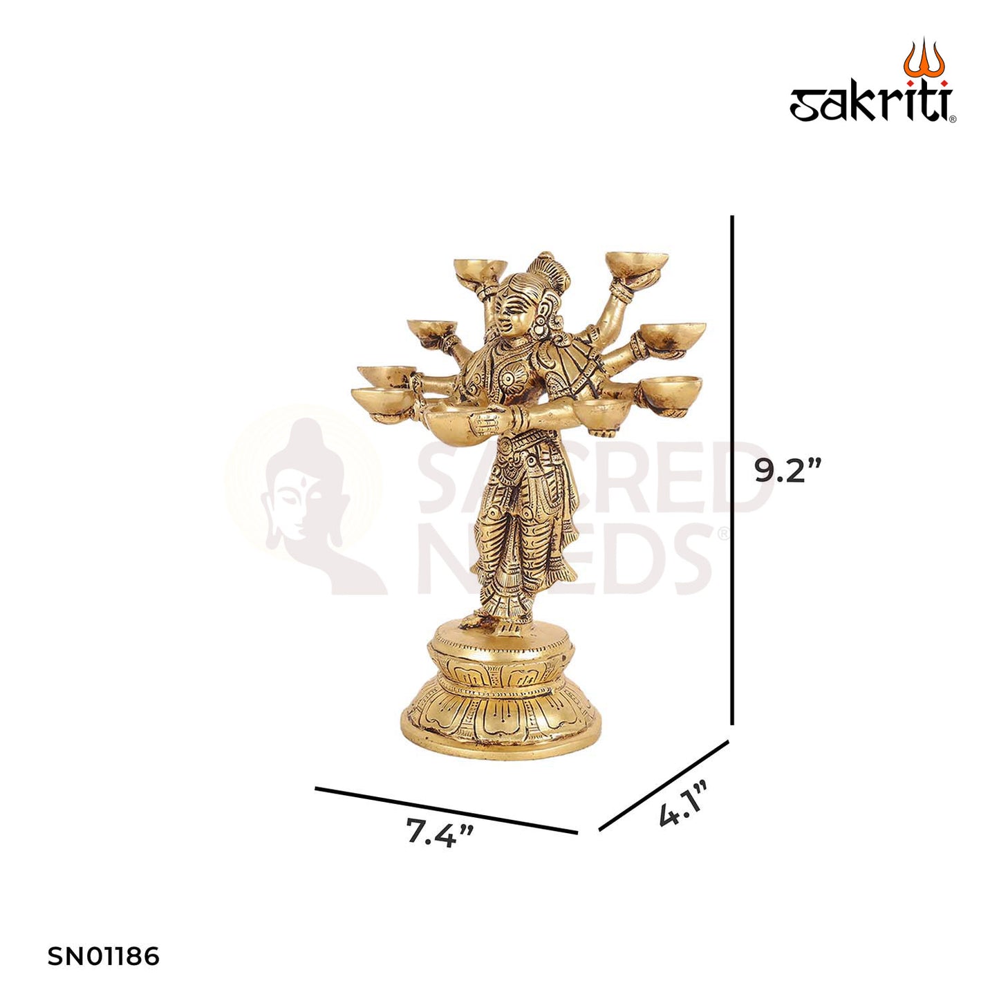 Brass Kaali Mata Idol – 9.2 Inch Fierce Goddess Statue for Navratri or Temple