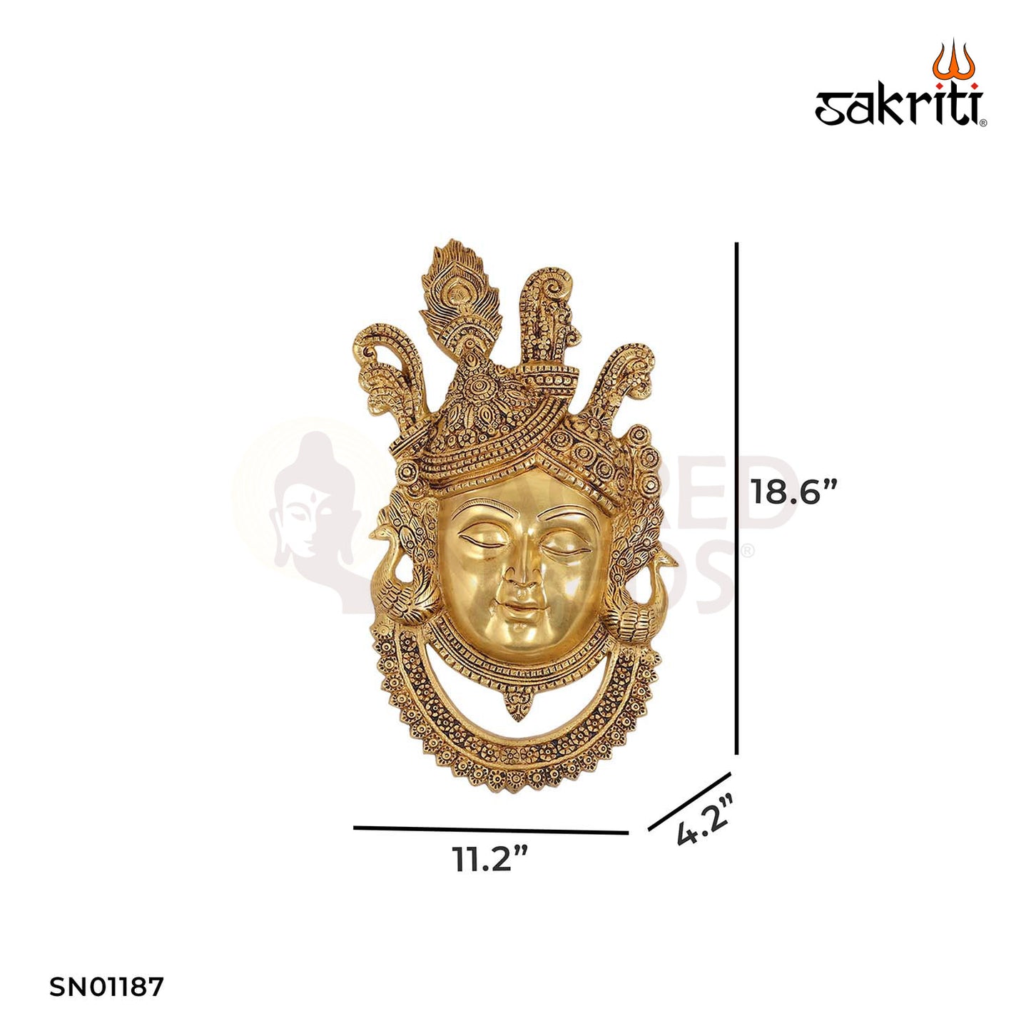 Krishna Head Wall Mounted Plate – 18.6 Inch Wall Art of Lord Krishna Face in Brass