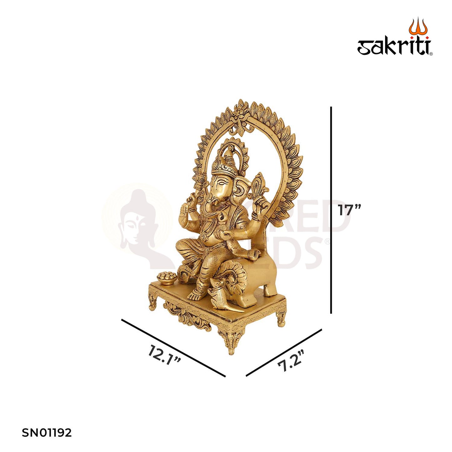Brass Ganesha with Arch – 17 Inch Vinayaka Idol with Ornamental Frame for Mandir