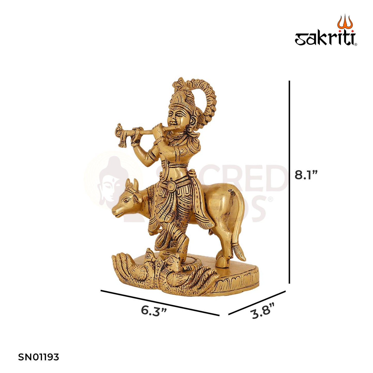Brass Cow Krishna Standing – 8.1 Inch Baby Krishna with Cow Idol for Devotional Use