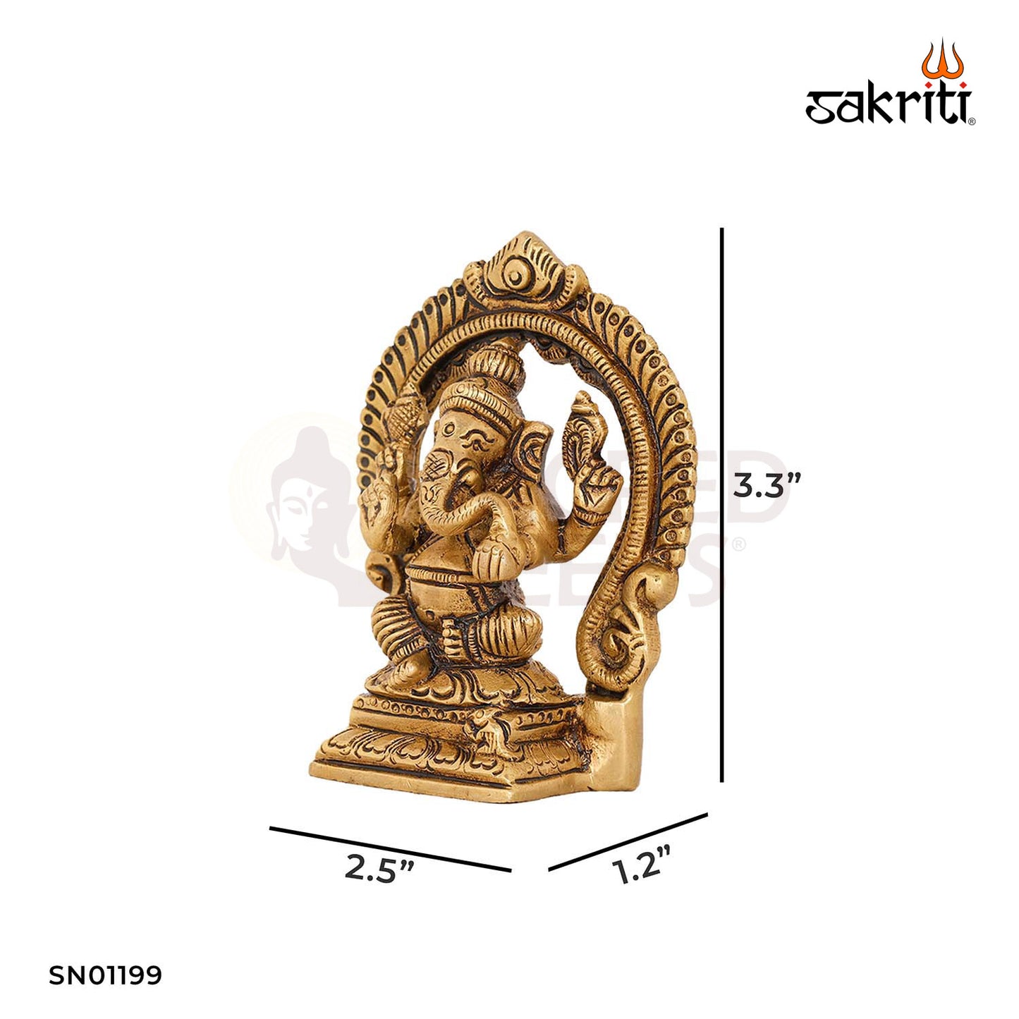 Brass Ganesha with Arch – 3.3 Inch Compact Vinayaka Idol with Ornamental Frame