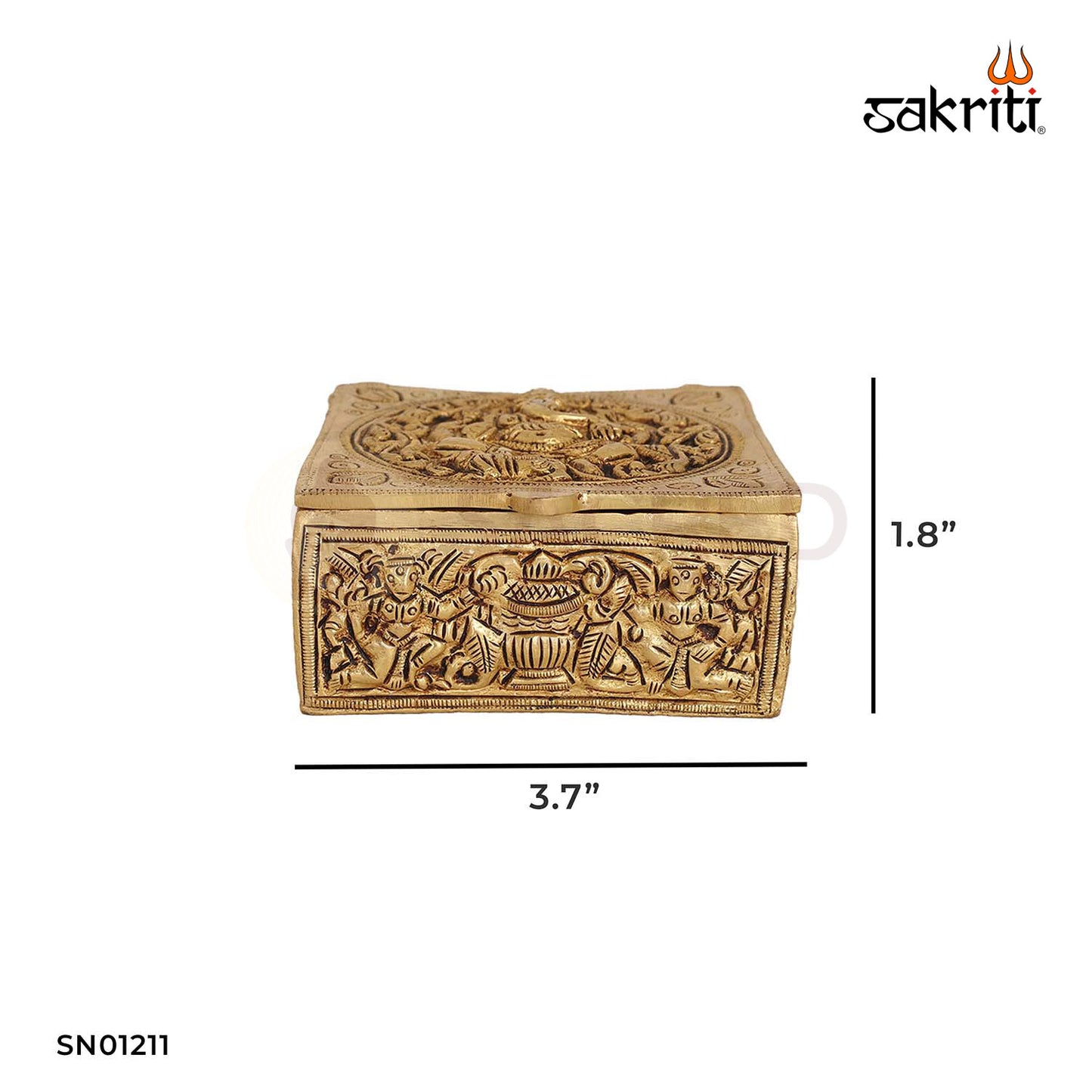 Brass Antique Box with Ganesha – 1.8 Inch Decorative Storage with Vinayaka Carving
