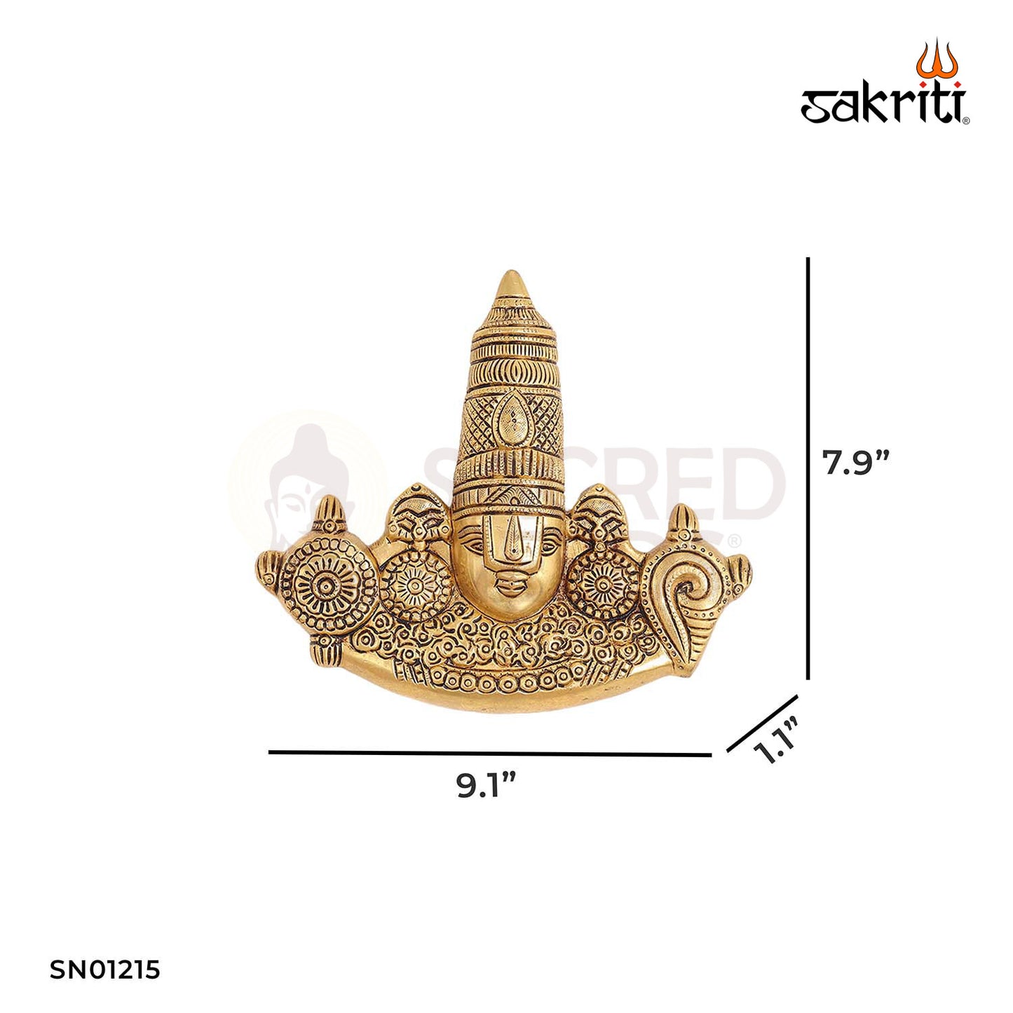 Brass Shanku Chakara Balaji Head – 7.9 Inch Lord Vishnu Face with Symbols