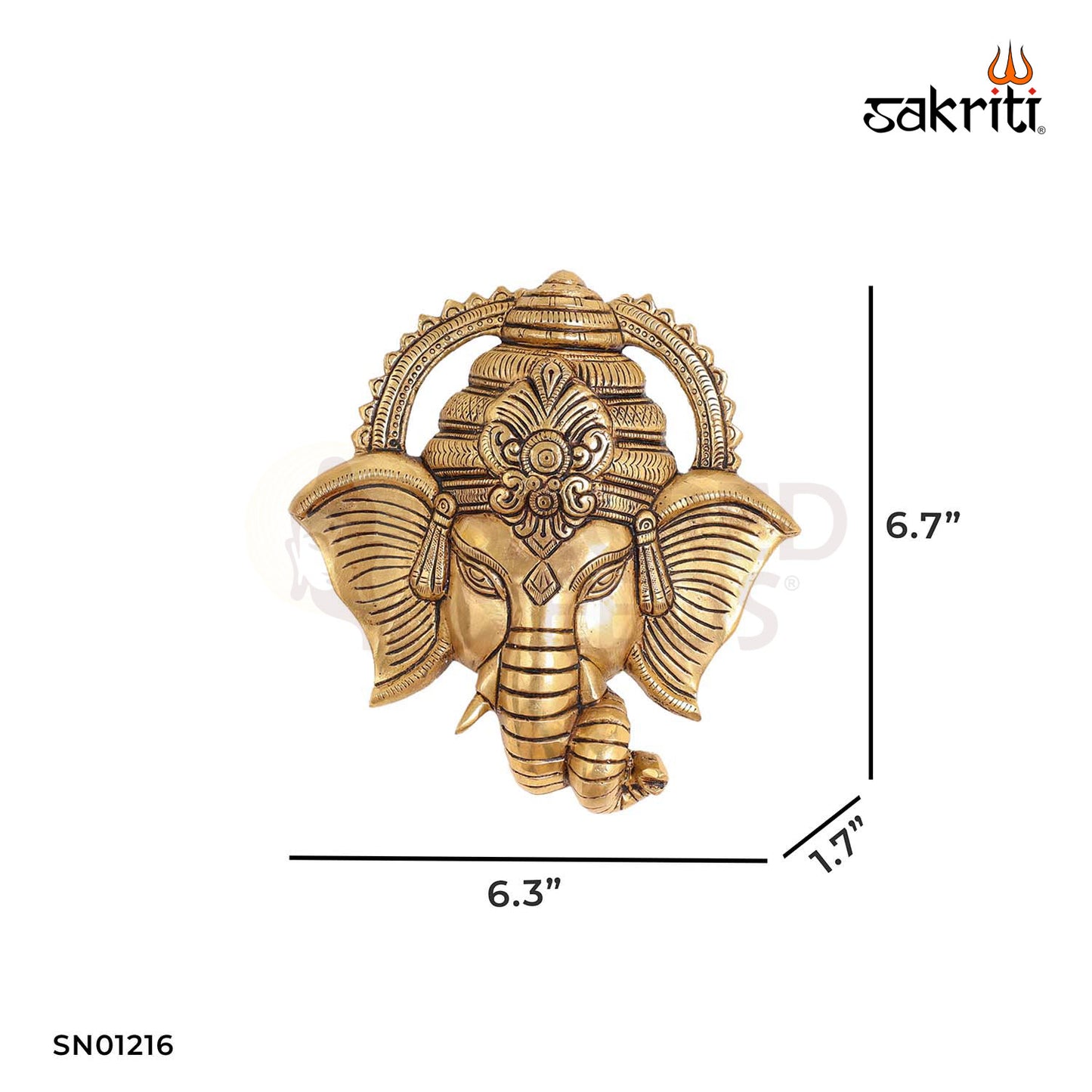 Brass Ganesha Head Wall Mounted Plate – 6.7 Inch Decorative Wall Hanging with Vinayaka