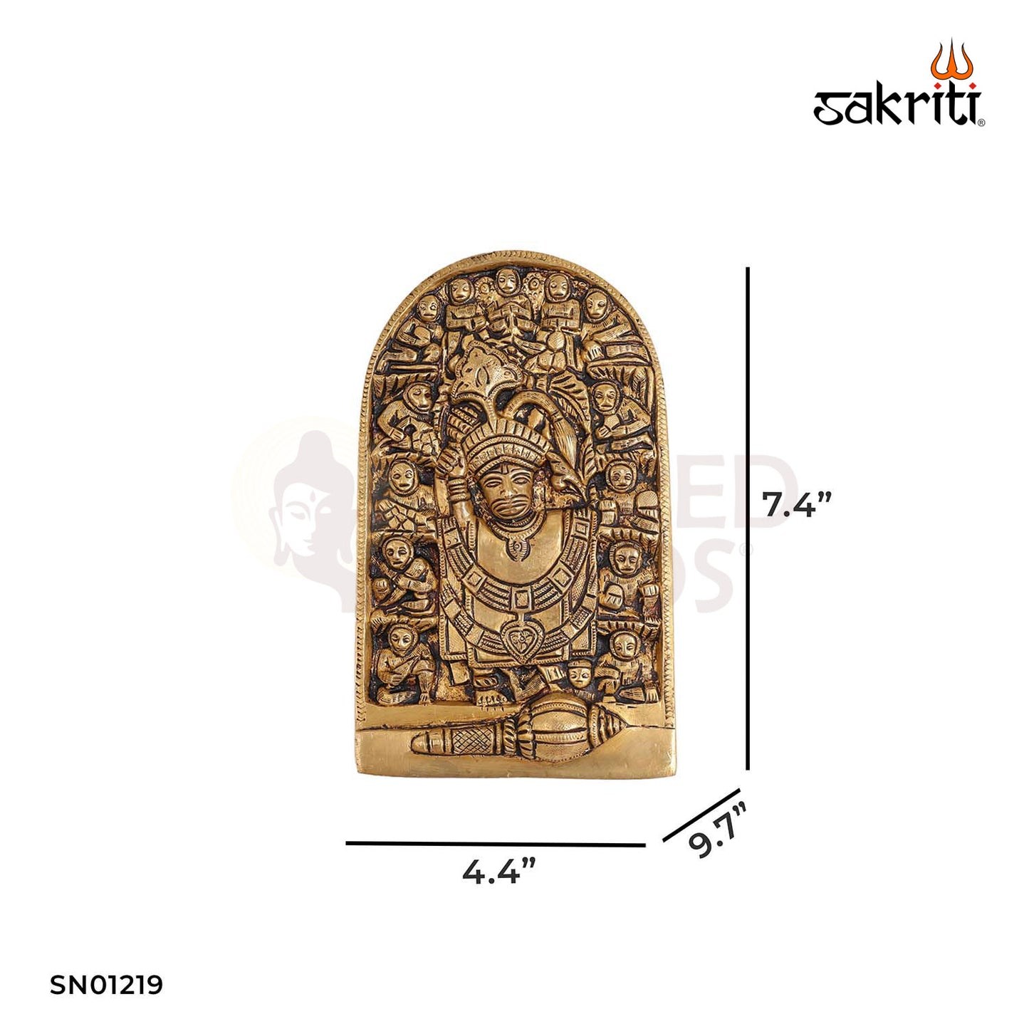 Brass Hanuman Wall Mounted with Plate – 7.4 Inch Bajrangbali Wall Hanging in Brass