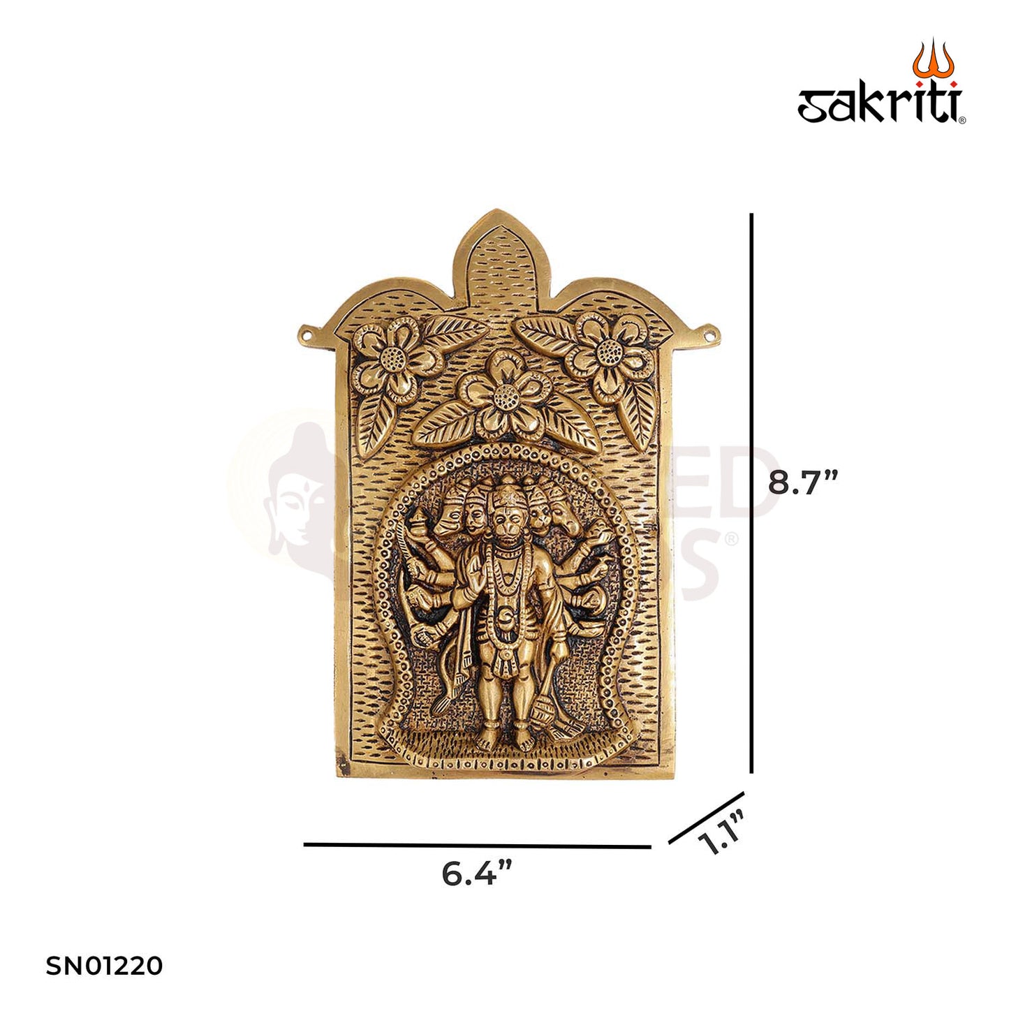 Brass Panchamukhi Hanuman Wall Mounted – 8.7 Inch Five-Faced Hanuman Wall Decor