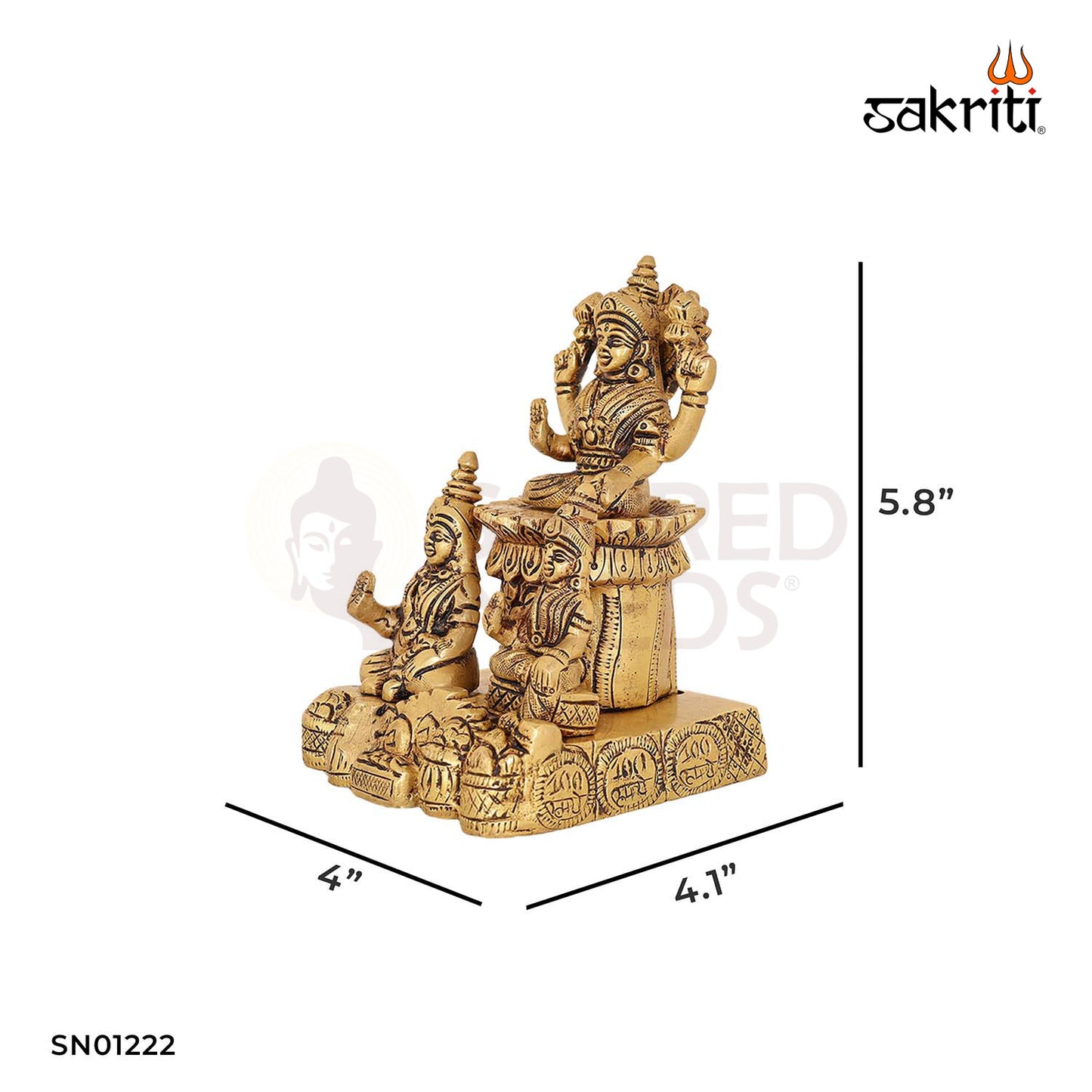 Brass Lakshmi Kubera Saraswathi – 5.8 Inch Trio Idol of Wealth, Wisdom & Fortune