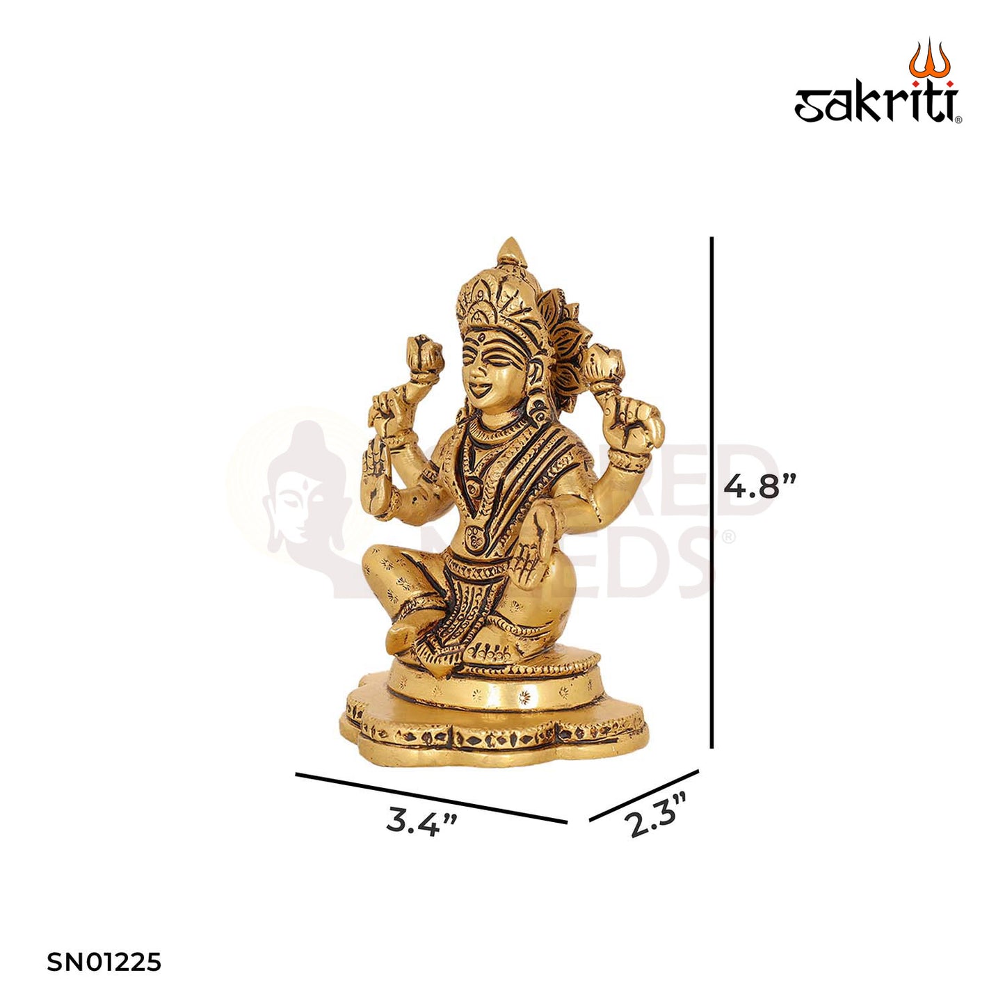 Brass Lakshmi with Flower Base – 4.8 Inch Goddess on Lotus Pedestal for Prosperity