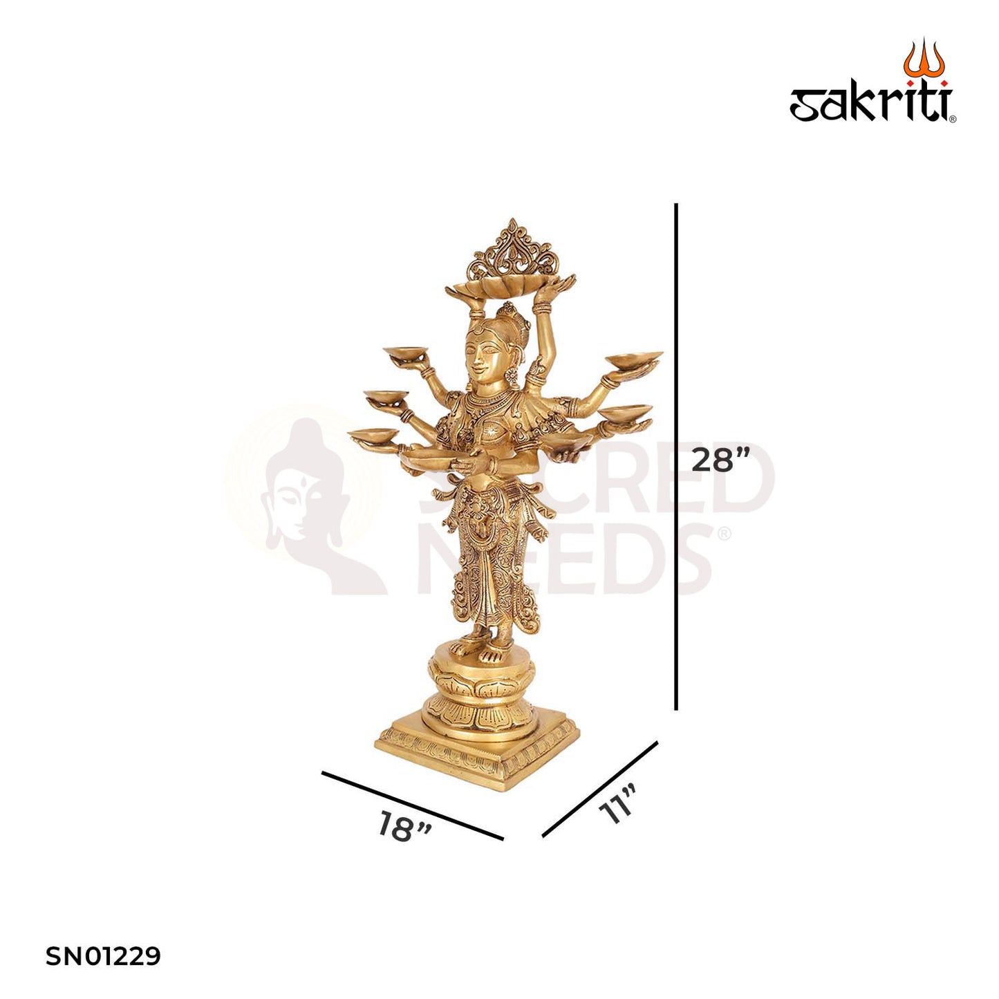 Brass Deep Lakshmi – 28 Inch Tall Oil Lamp Featuring Lakshmi Figure