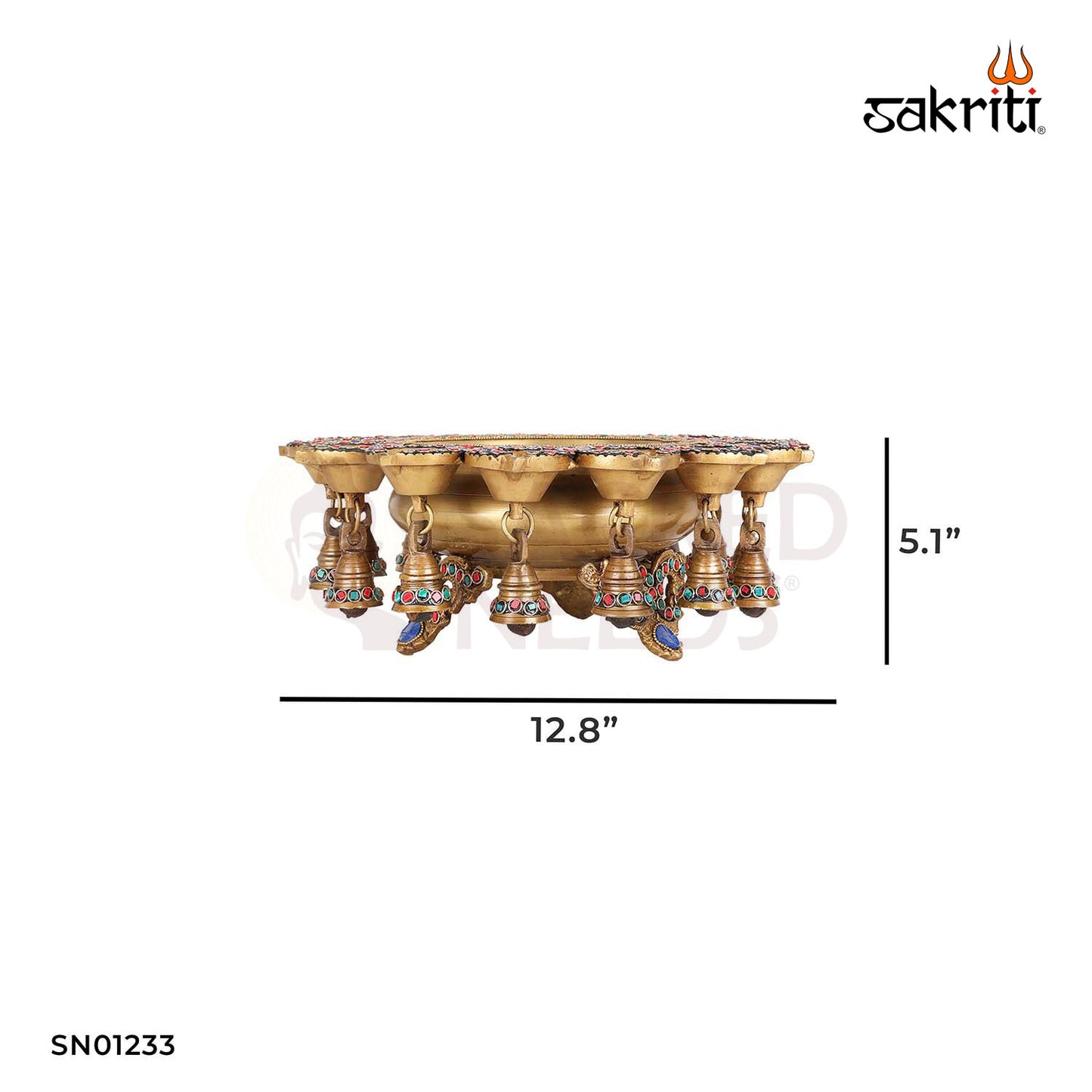 Brass Antique Urli with 14 Lamp – 12.8 Inch length Decorative Bowl with Surrounding Diyas